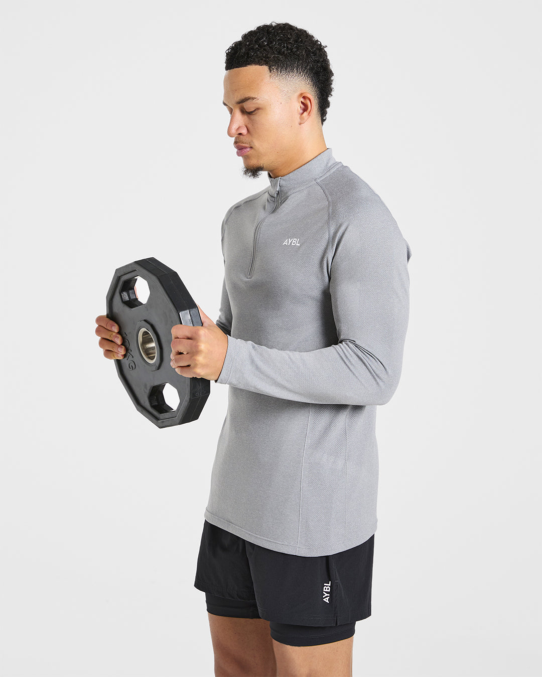 Pull Essential Sans Couture 1/4 Zip - Gris Chiné