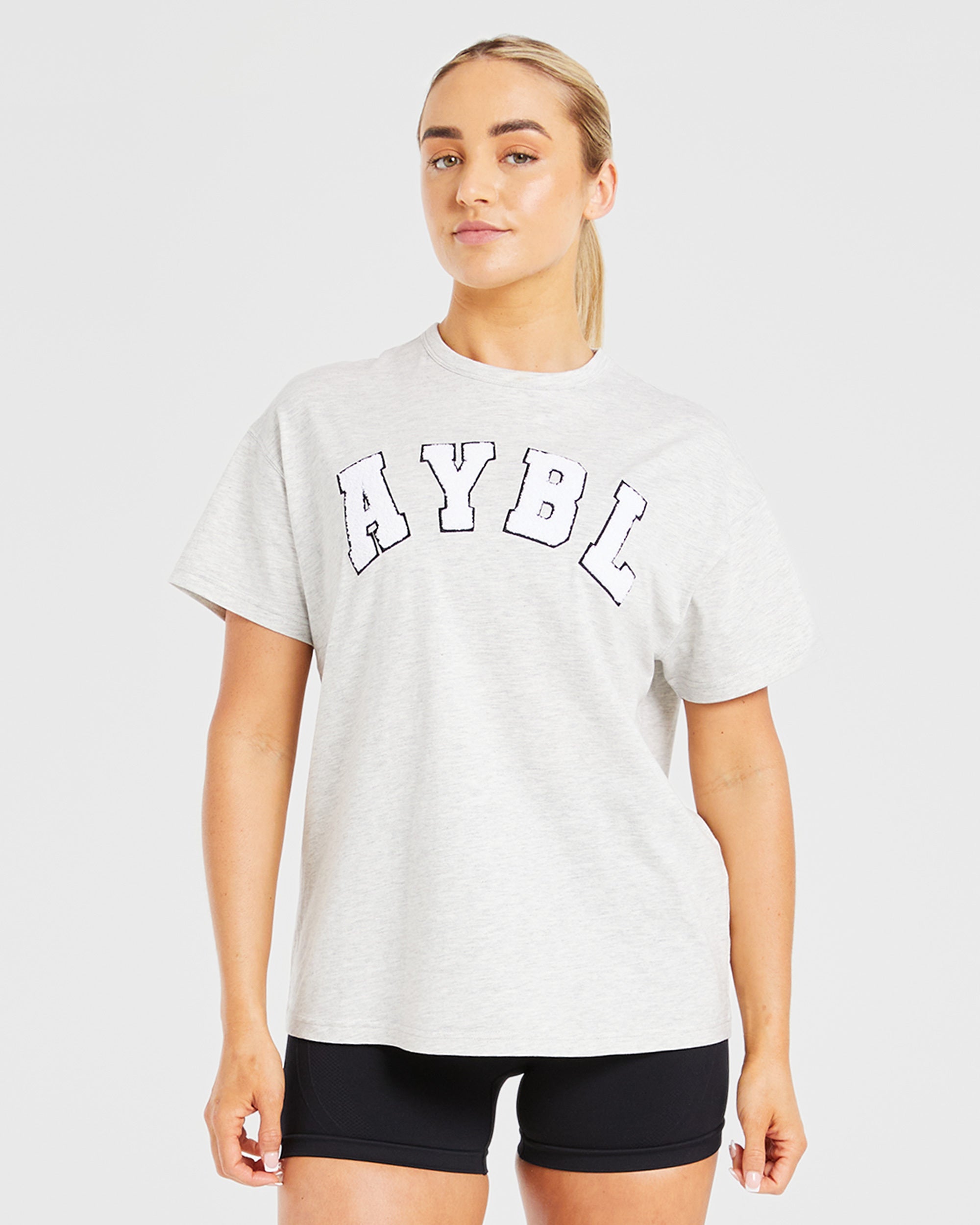 Varsity Fluffy Oversized T Shirt - Heather Grey