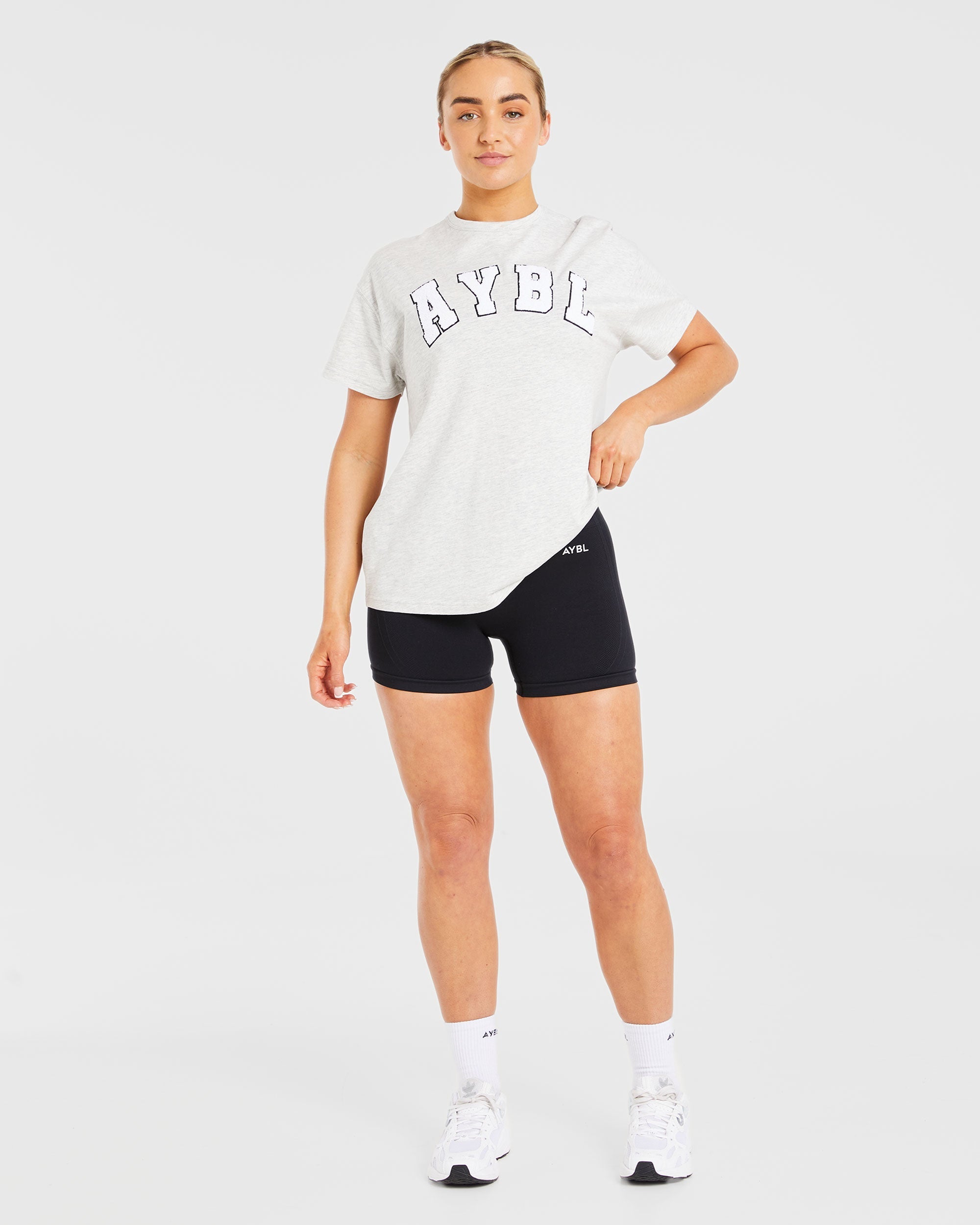 Varsity Fluffy Oversized T Shirt - Heather Grey