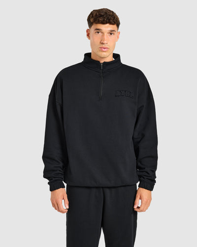 Effortless Oversized 1/4 Zip Pullover - Black
