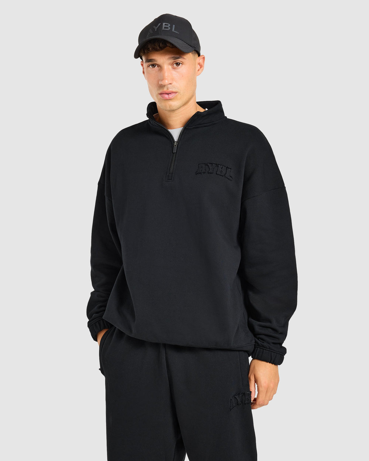 Effortless Oversized 1/4 Zip Pullover - Black