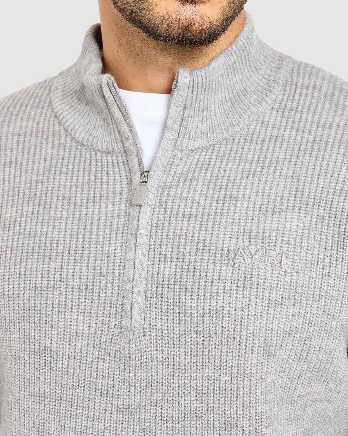 Signature Knitted 1/4 Zip Pullover - Grey Marl