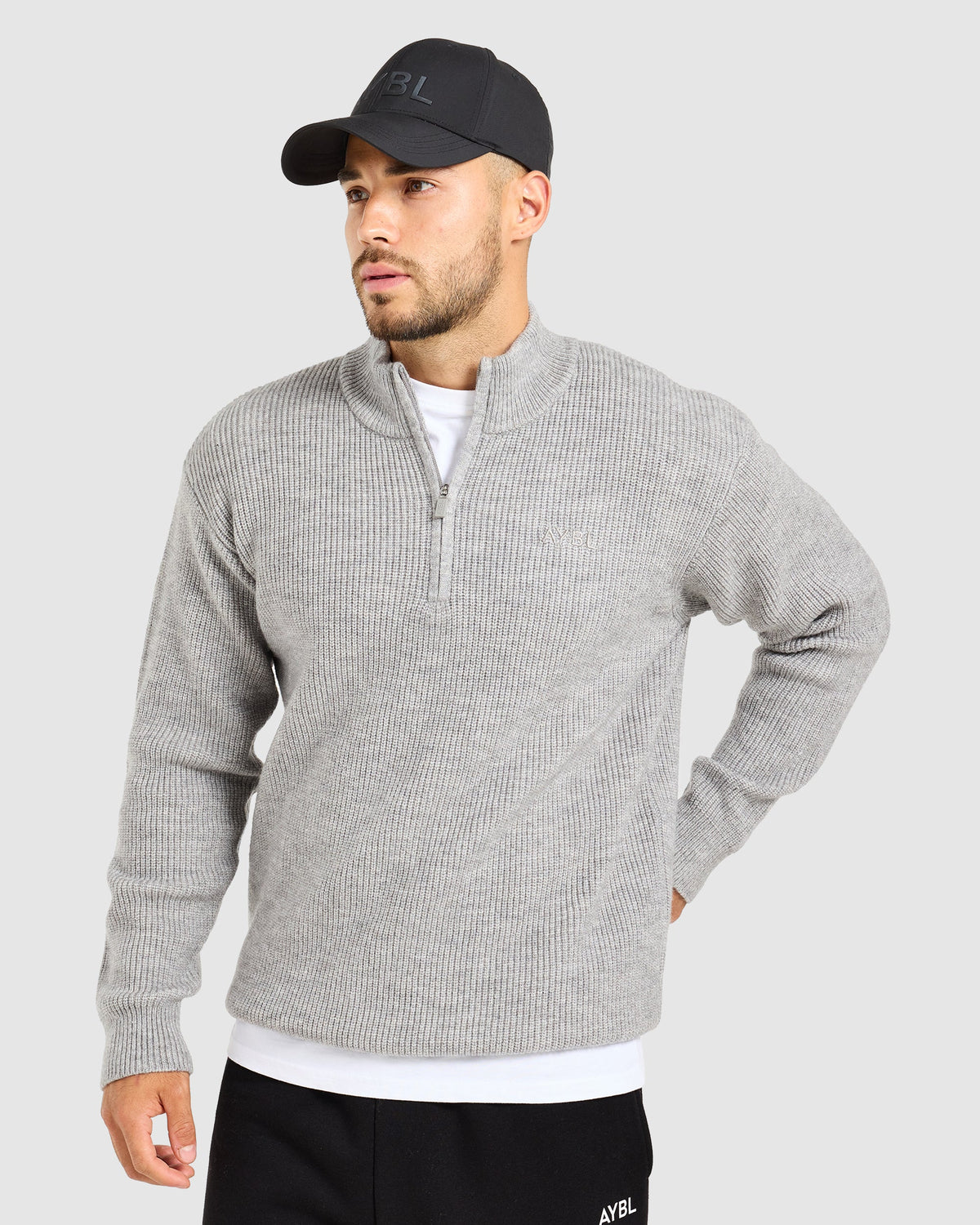 Signature Knitted 1/4 Zip Pullover - Grey Marl