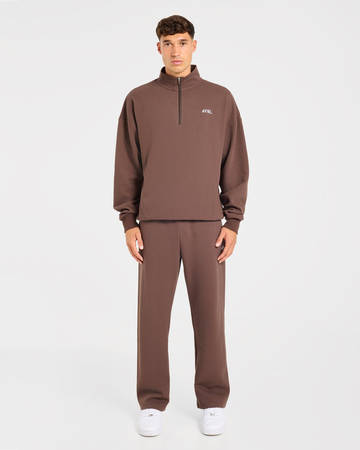 Waffle Oversized 1/4 Zip Pullover - Dark Taupe