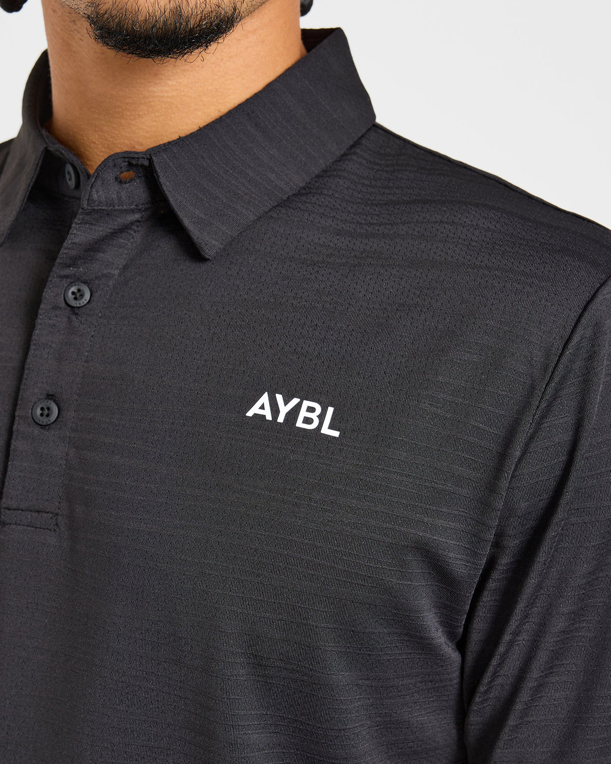 Precision Textured Stripe Polo - Black