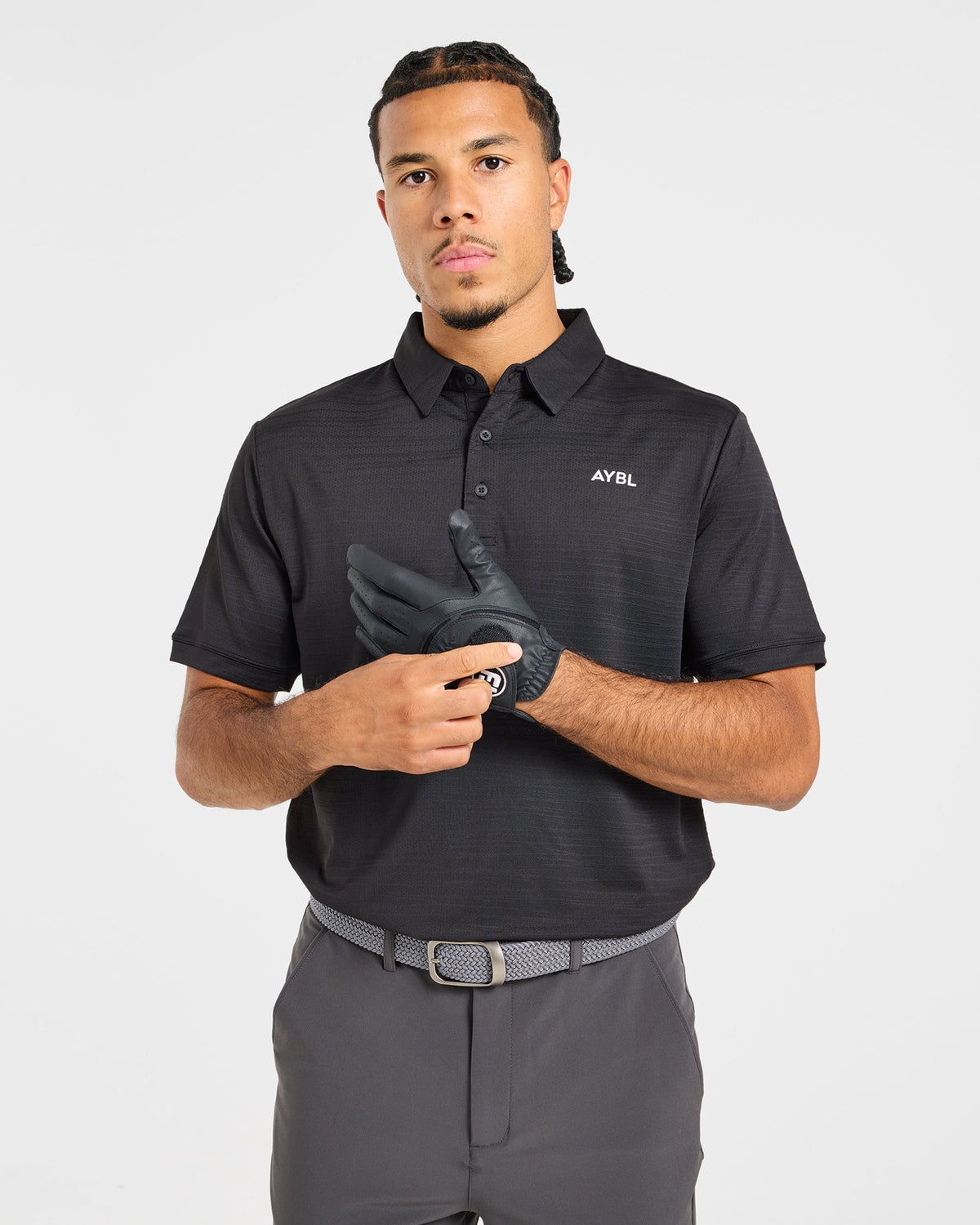 Precision Textured Stripe Polo - Black