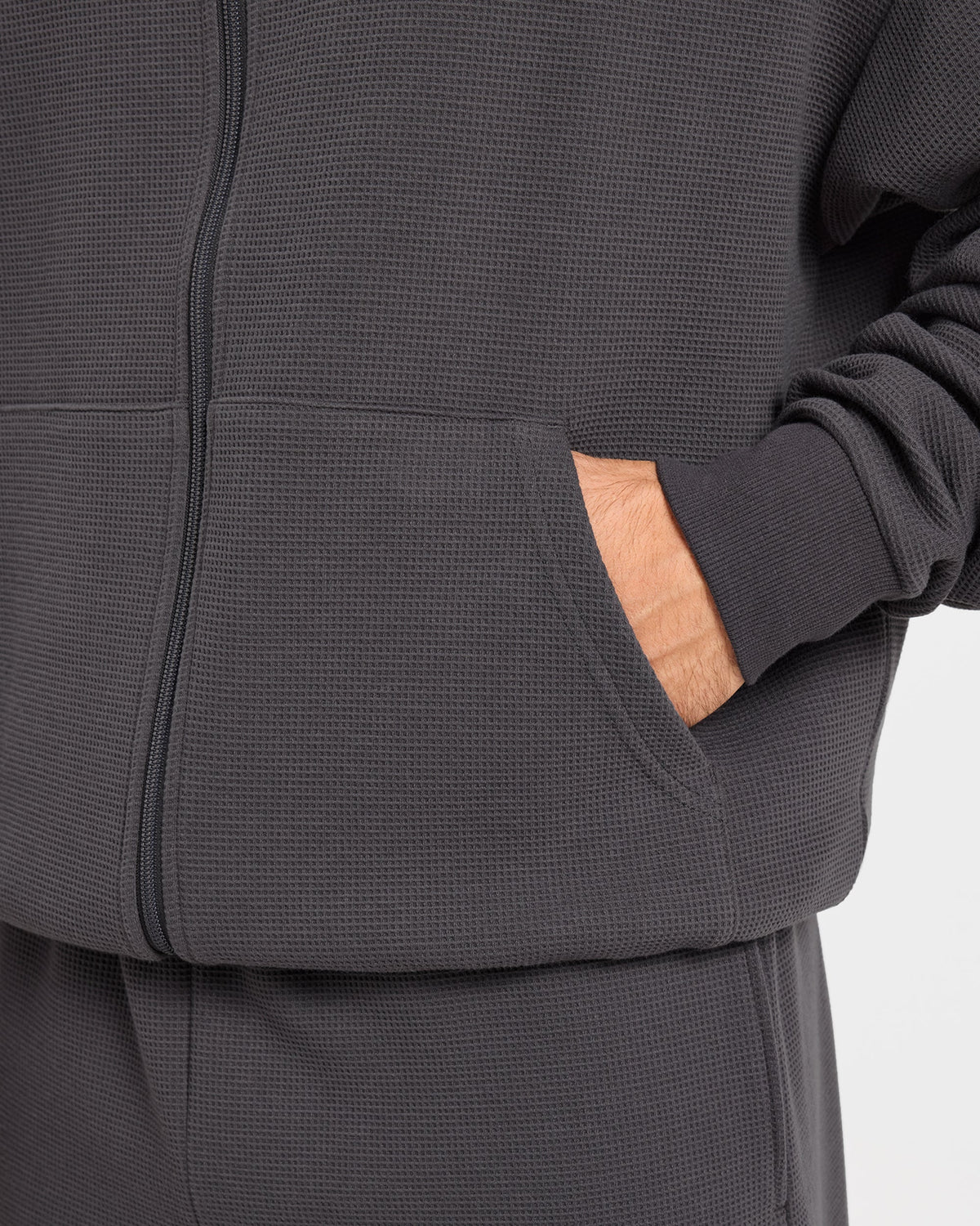 Waffle Oversized Full Zip Hoodie - Charcoal