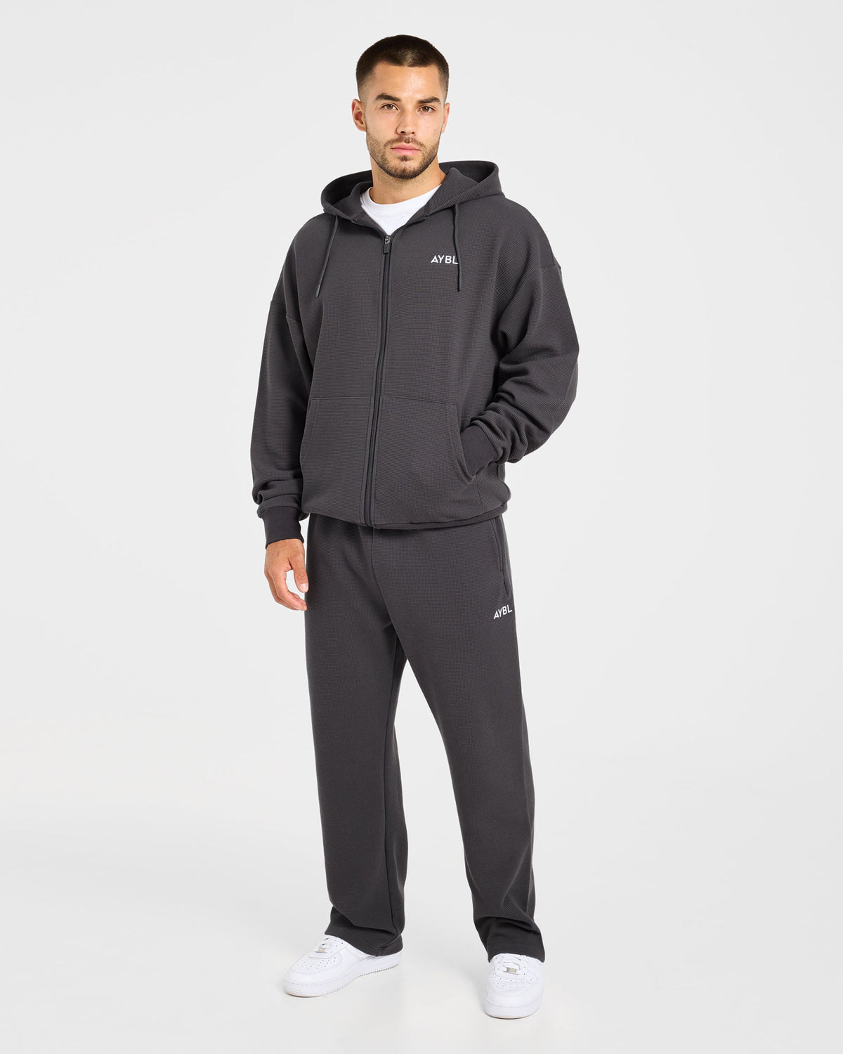 Waffle Oversized Full Zip Hoodie - Charcoal
