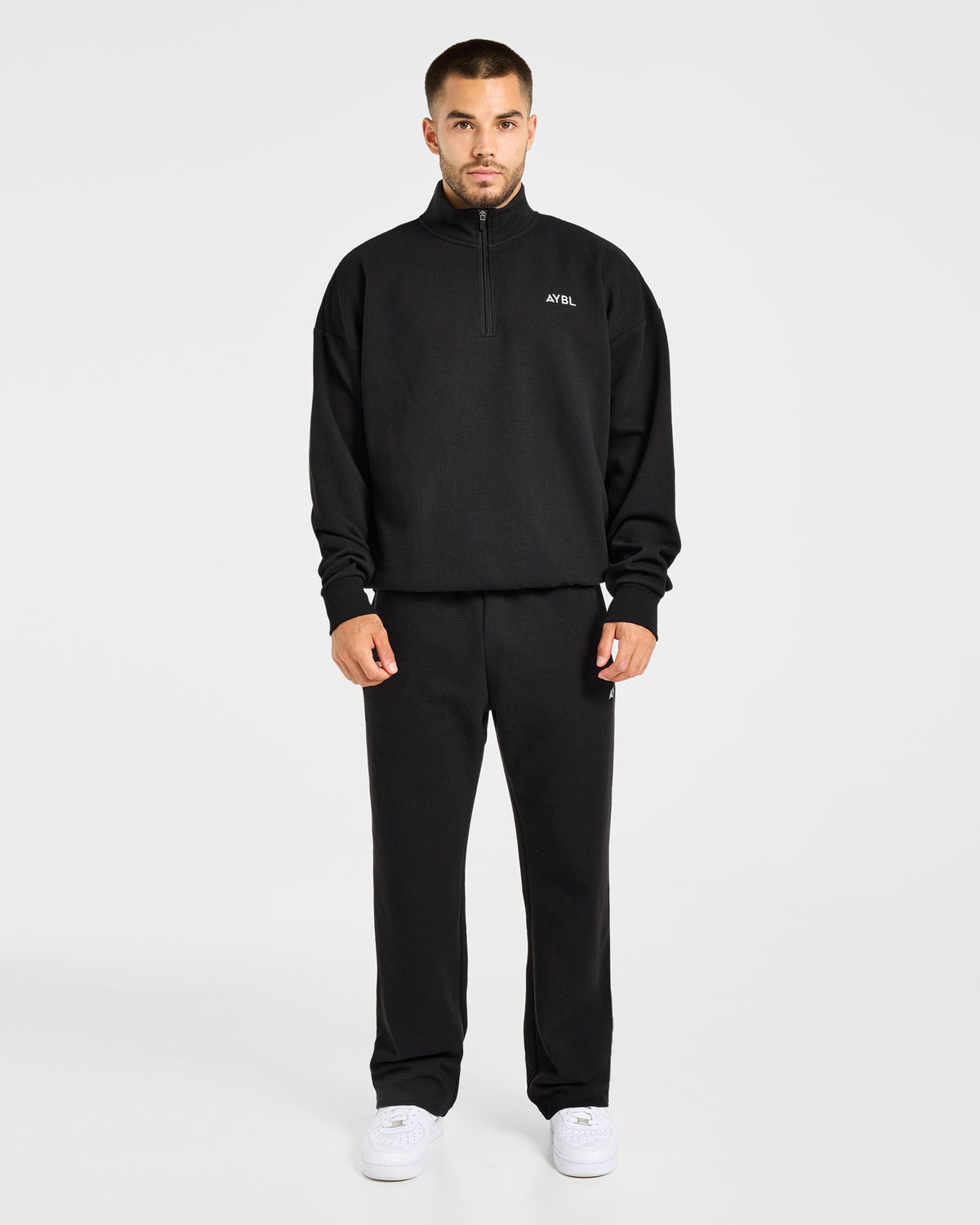 Waffle Oversized Straight Leg Joggers - Black