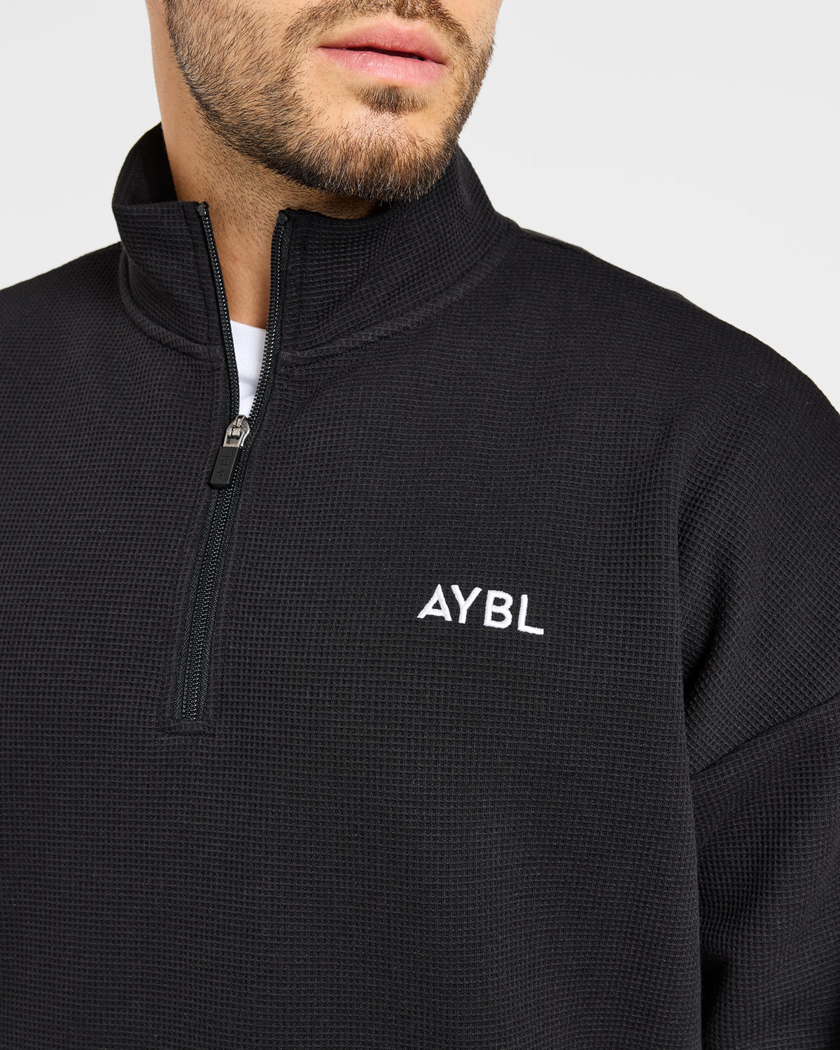 Waffle Oversized 1/4 Zip Pullover - Black