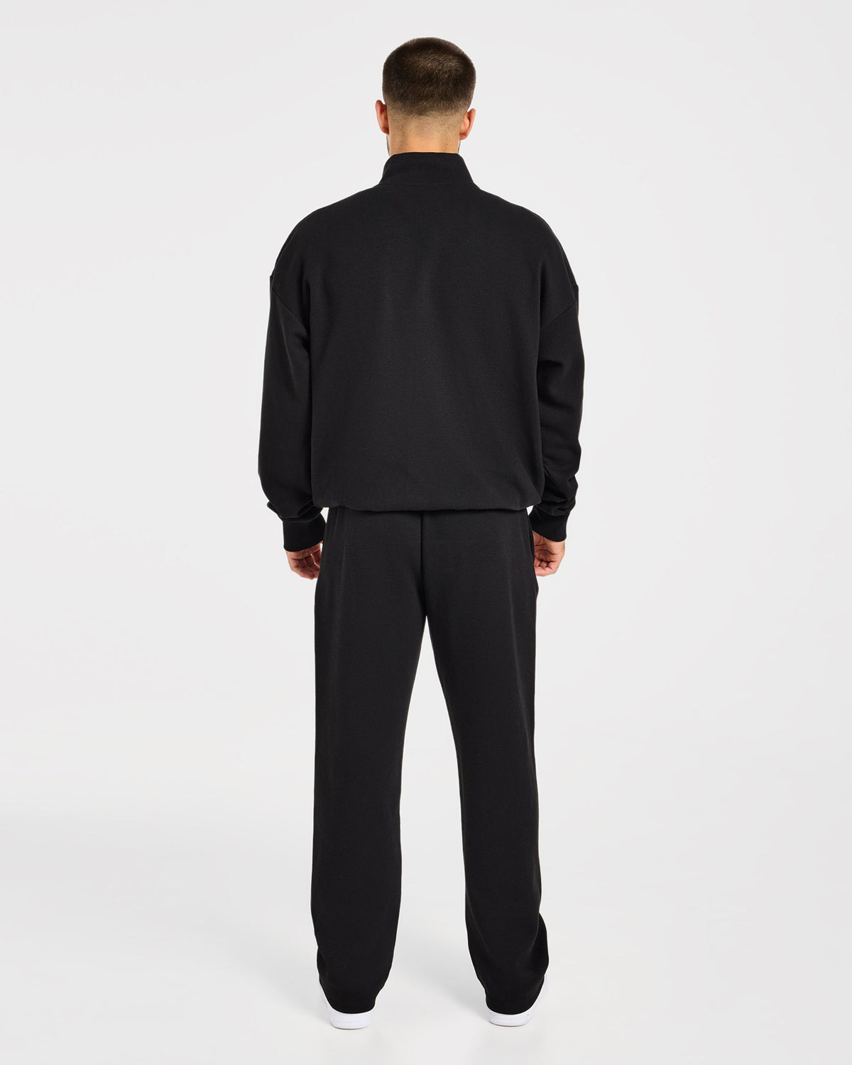 Waffle Oversized 1/4 Zip Pullover - Black