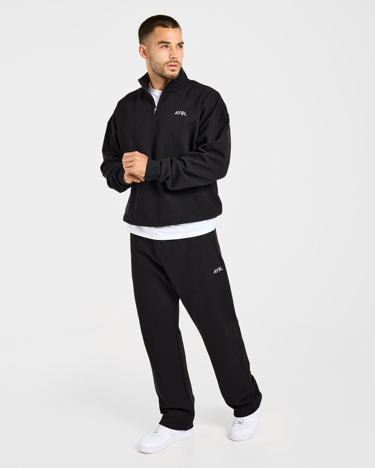 Waffle Oversized Straight Leg Joggers - Black