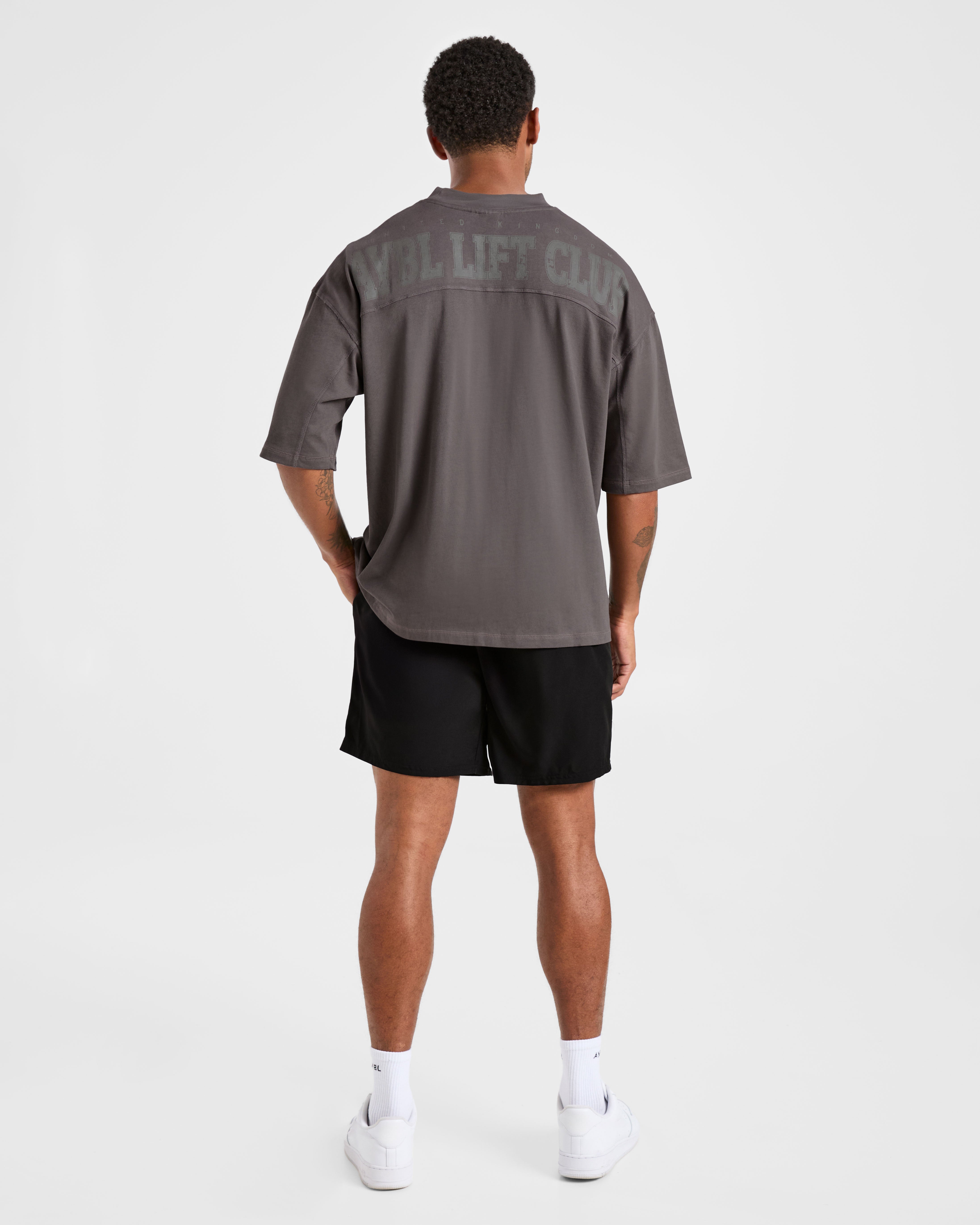 Lift Club Distressed Oversized T Shirt - Charcoal