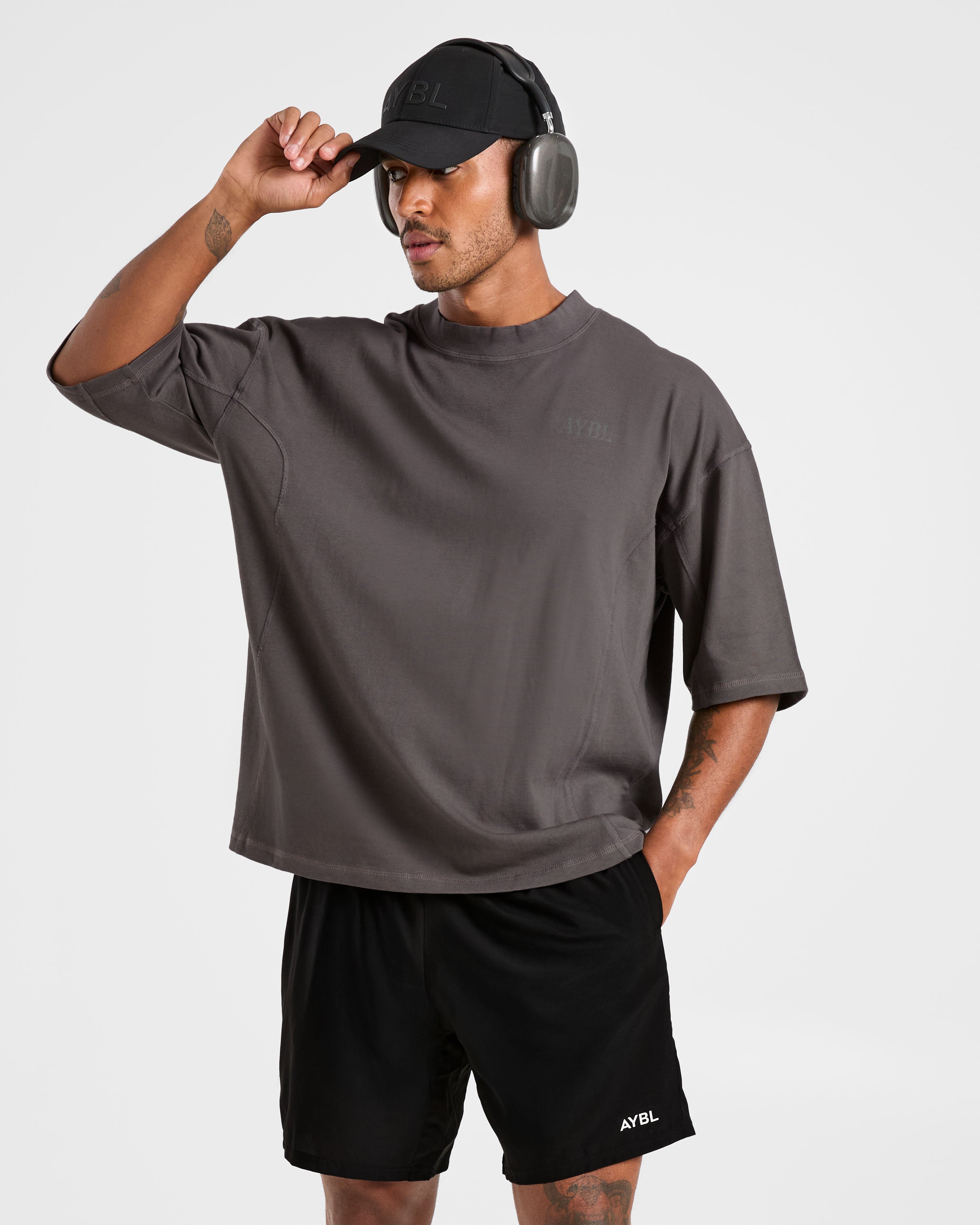 Lift Club Distressed Oversized T Shirt - Charcoal