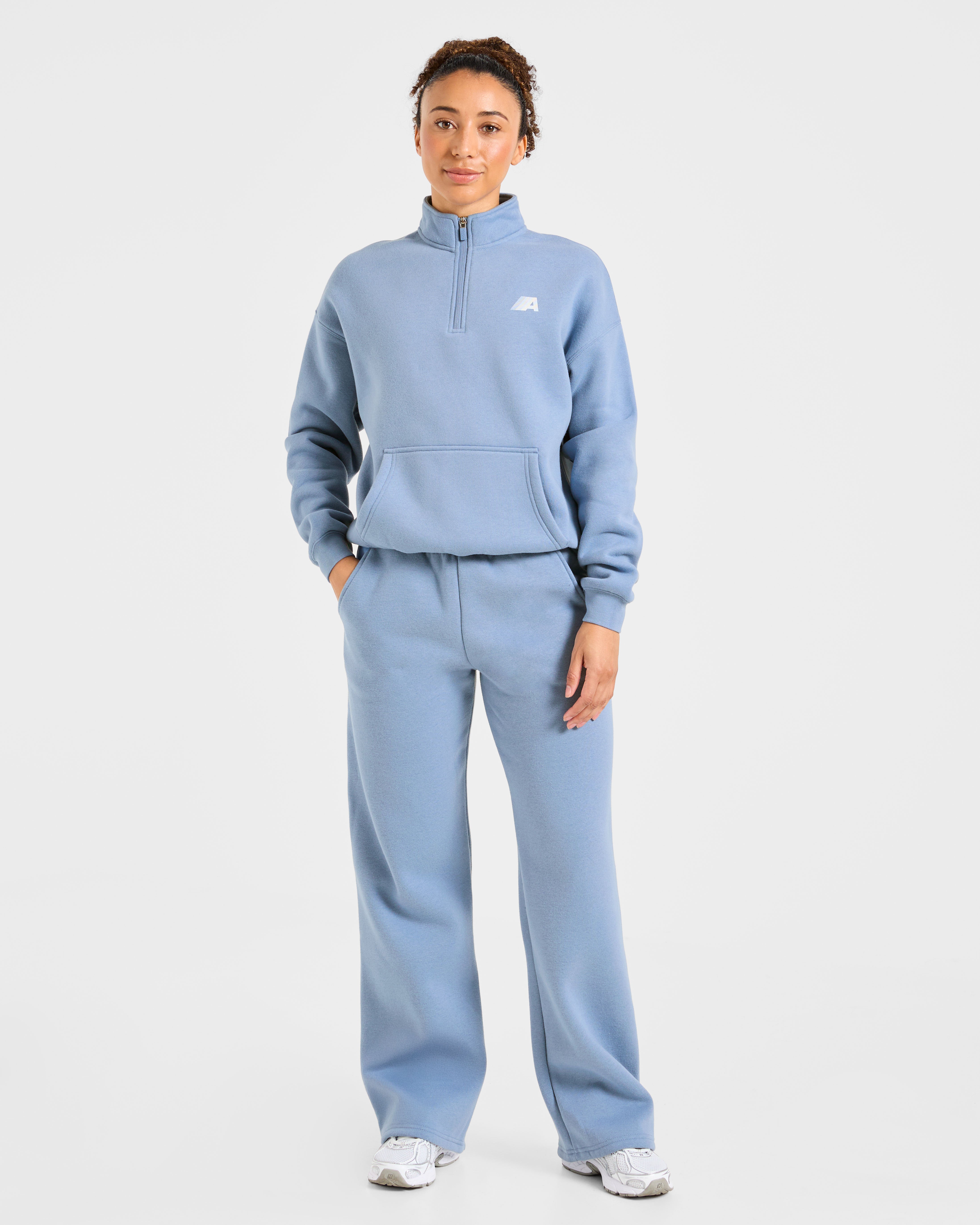 Retro Athletics Oversized 1/4 Zip Pullover - Vintage Blue