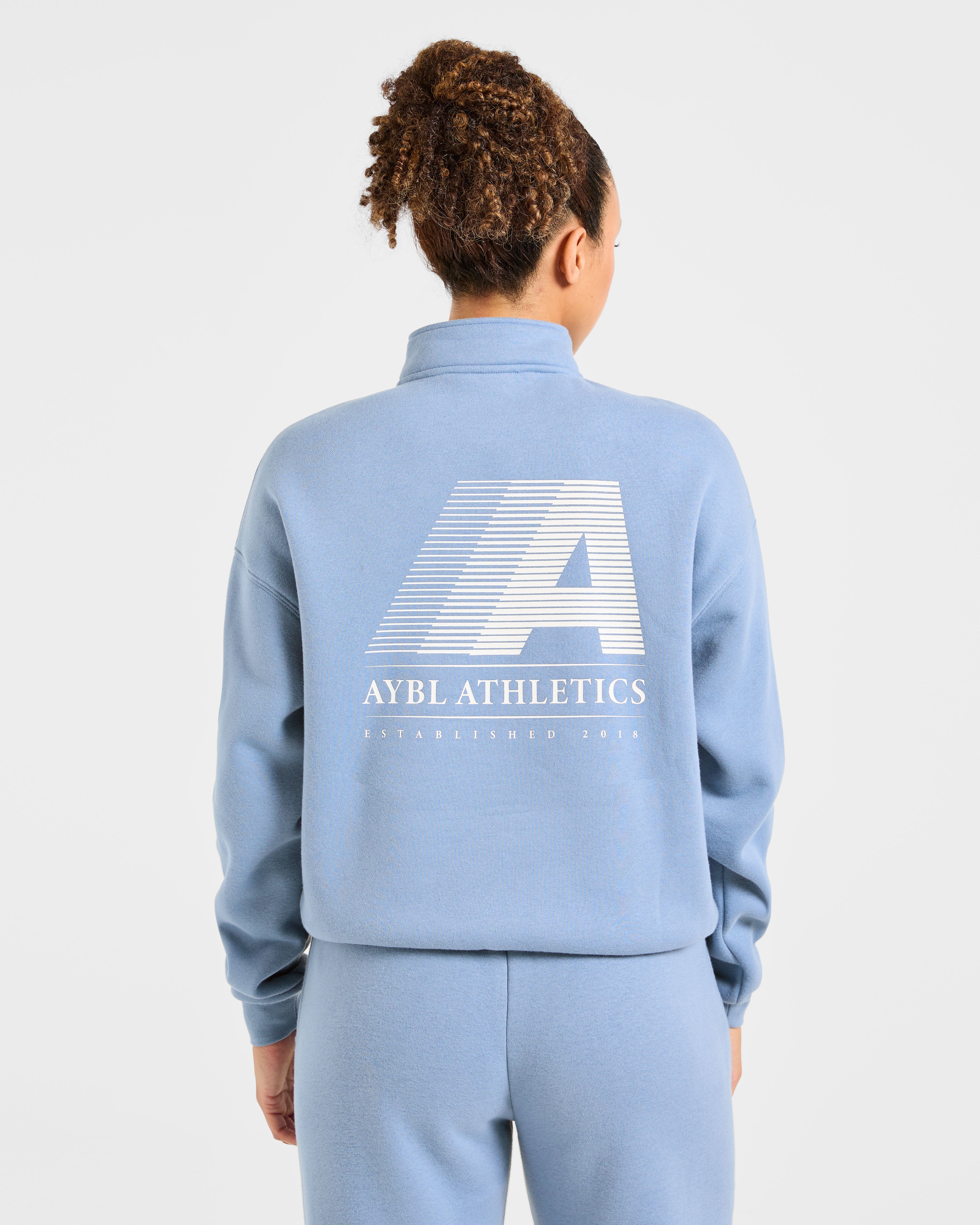 Retro Athletics Oversized 1/4 Zip Pullover - Vintage Blue