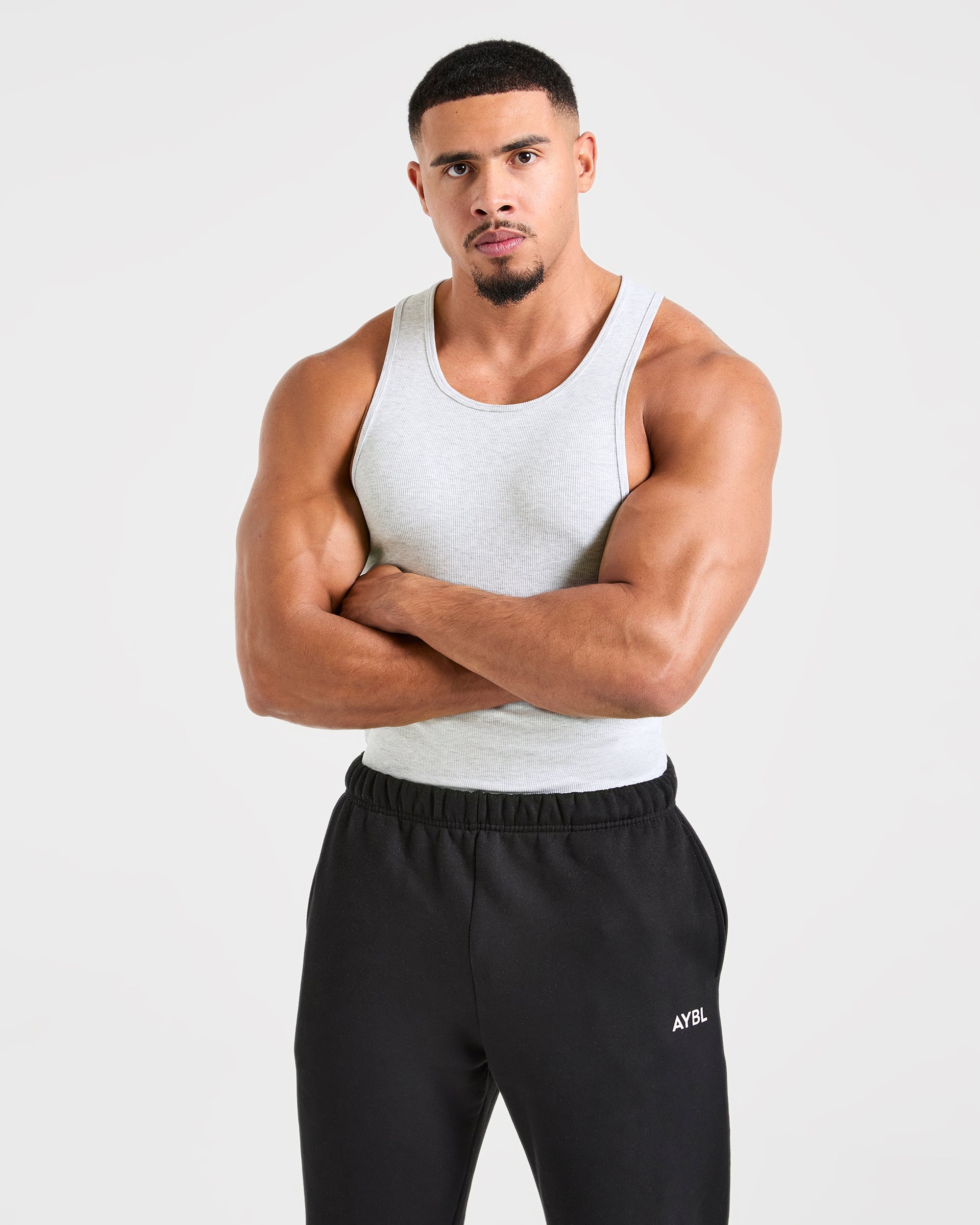Muscle Ribbed Tank - Light Grey Marl