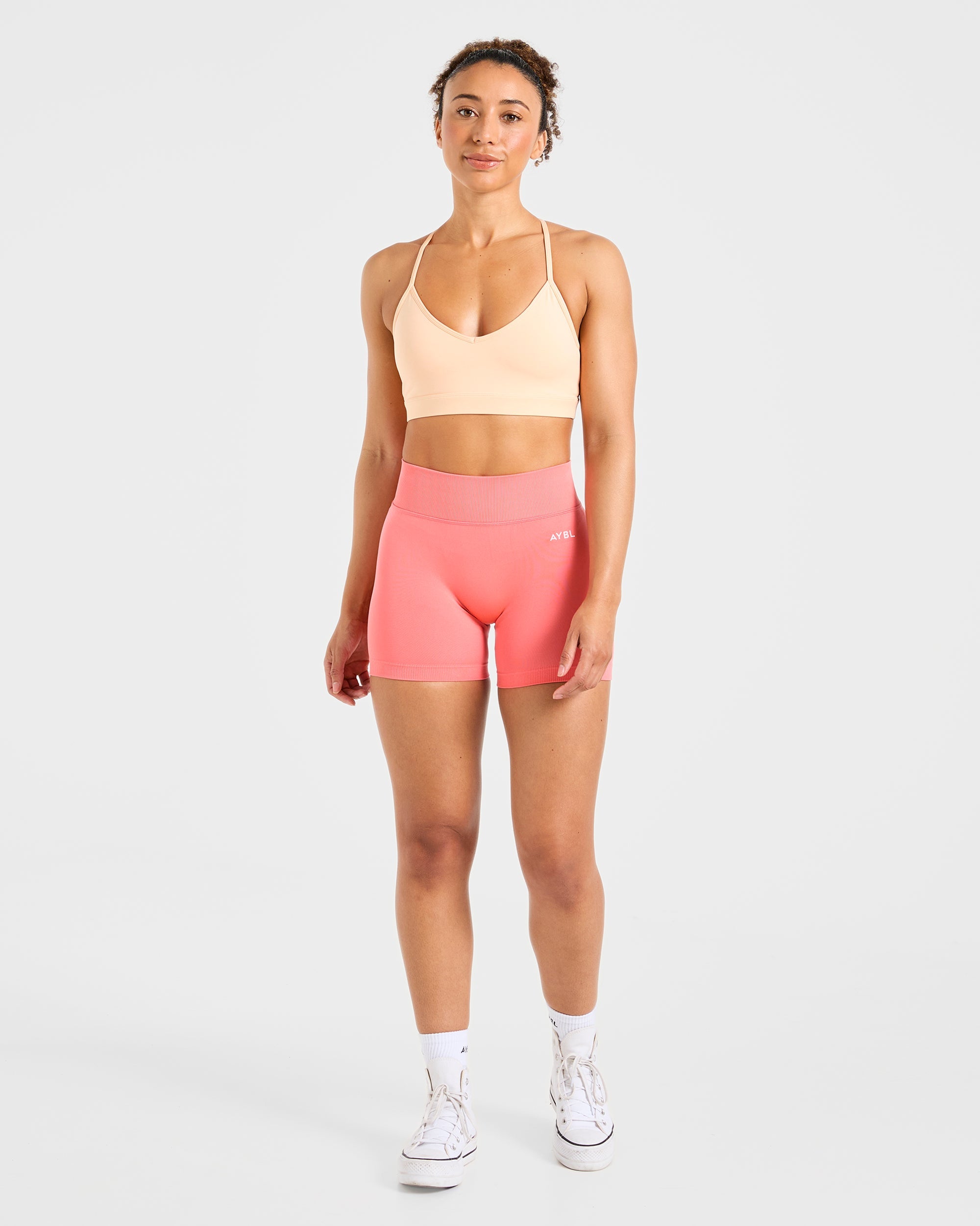 Essential V Neck Strappy Sports Bra - Pastel Peach