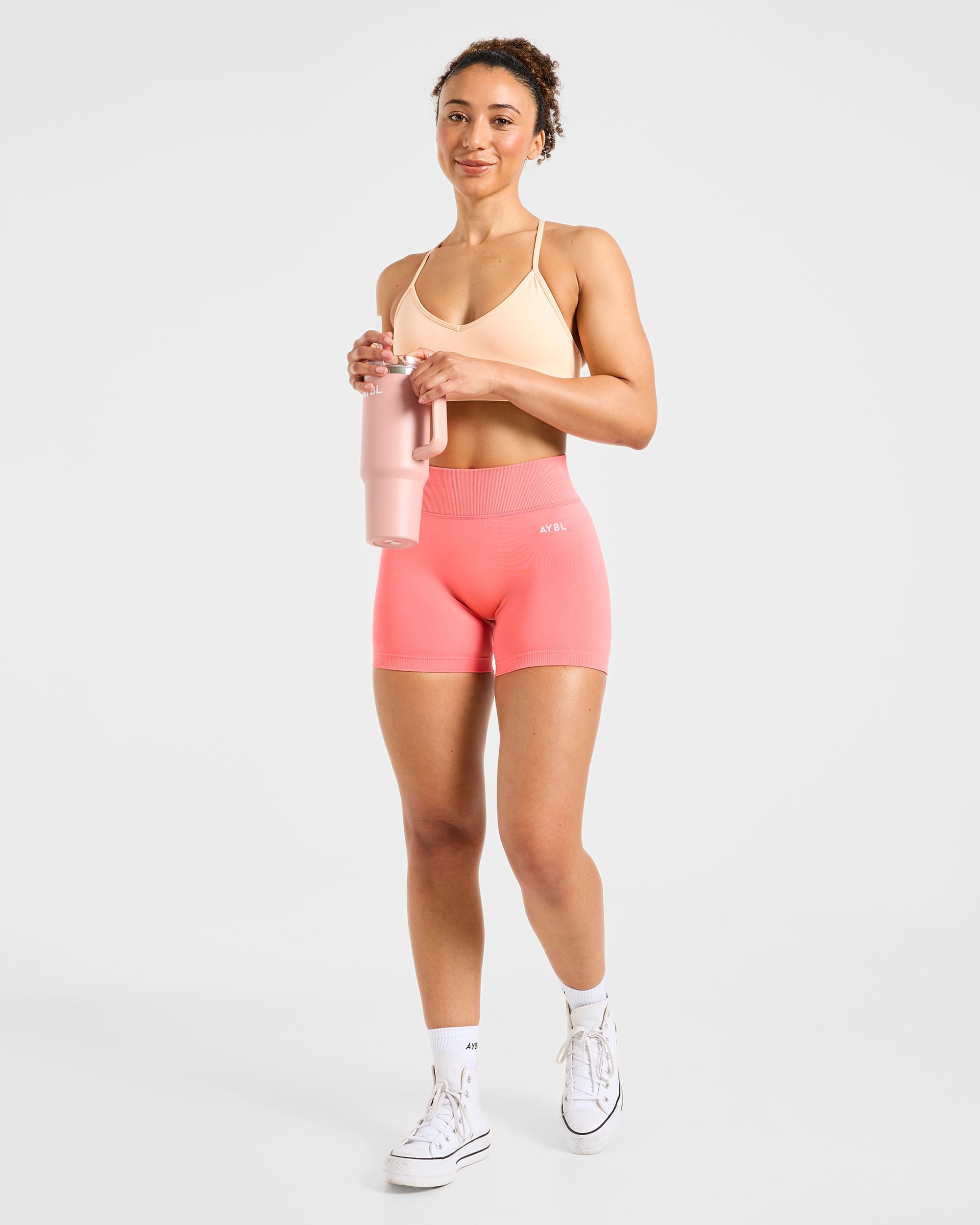 Essential V Neck Strappy Sports Bra - Pastel Peach