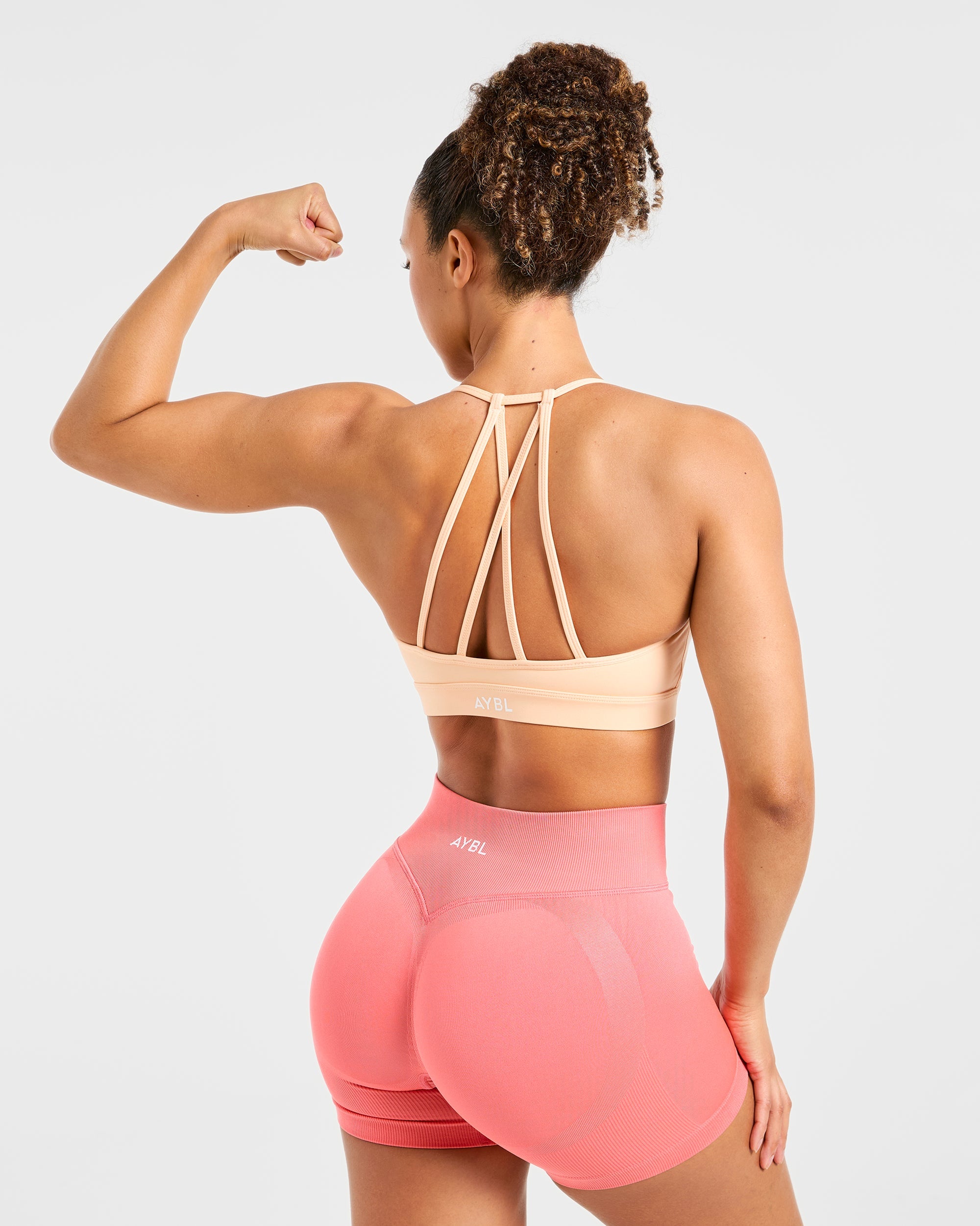 Essential V Neck Strappy Sports Bra - Pastel Peach