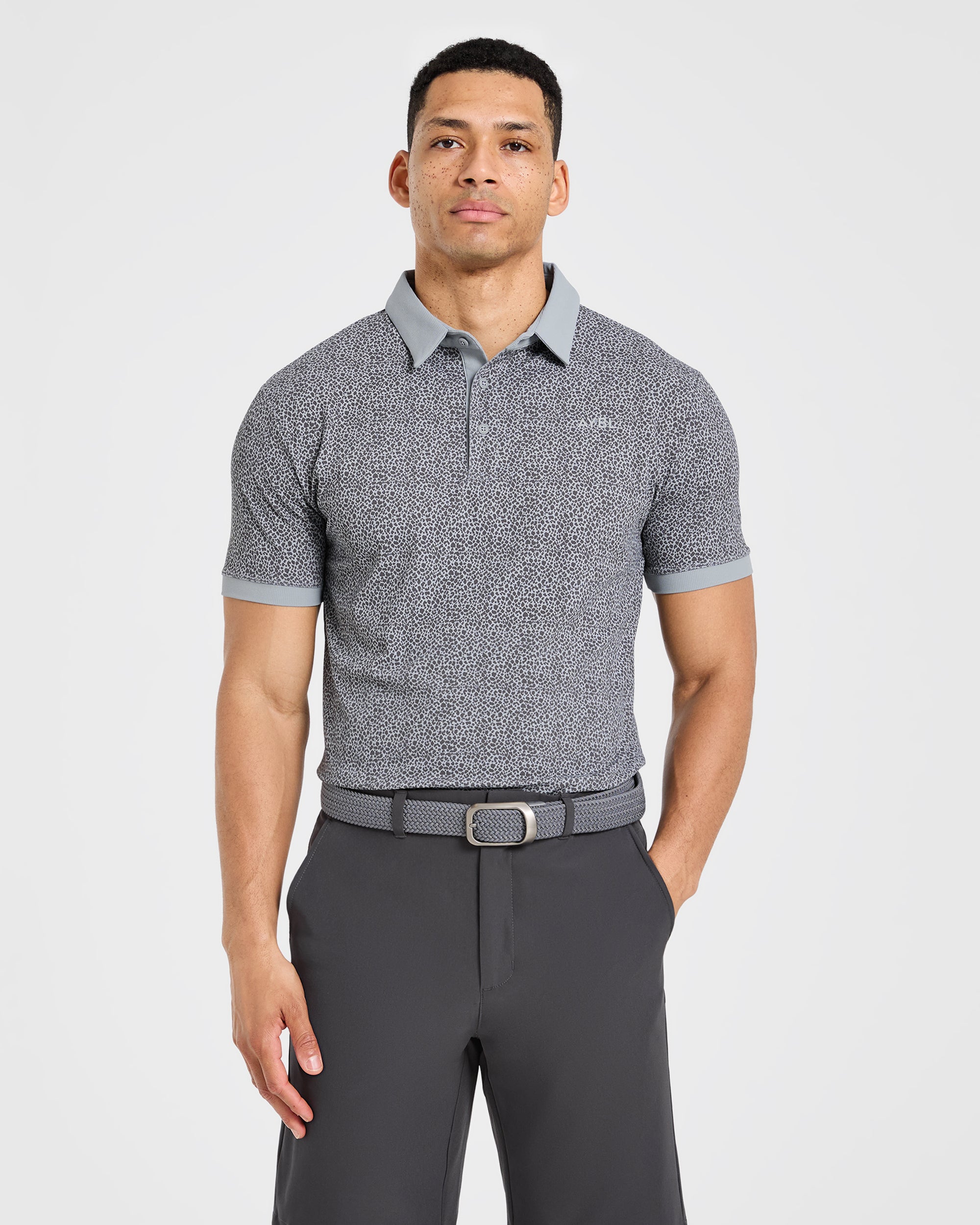 Precision Leopard Polo - Charcoal