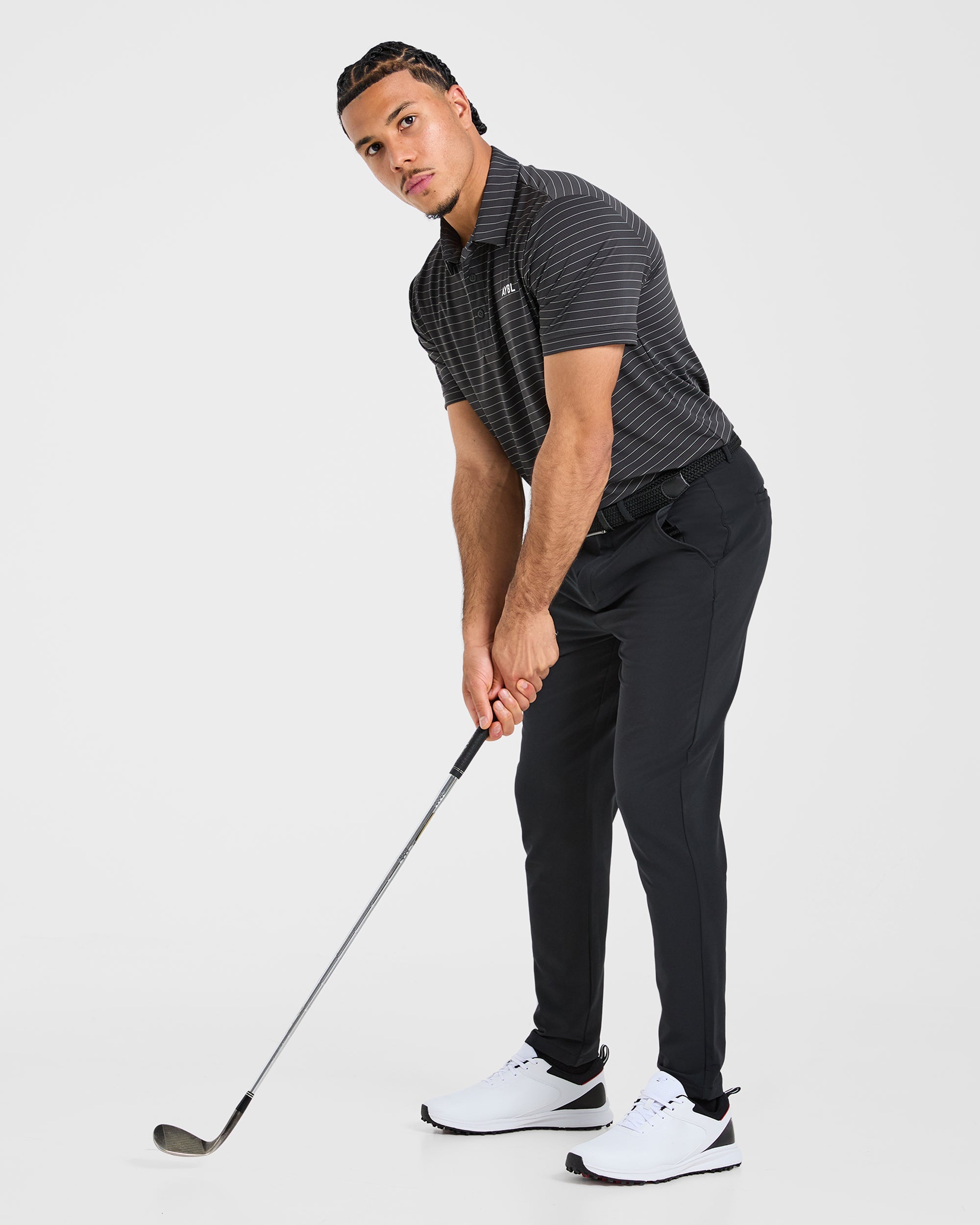 Classic Stripe Polo - Charcoal