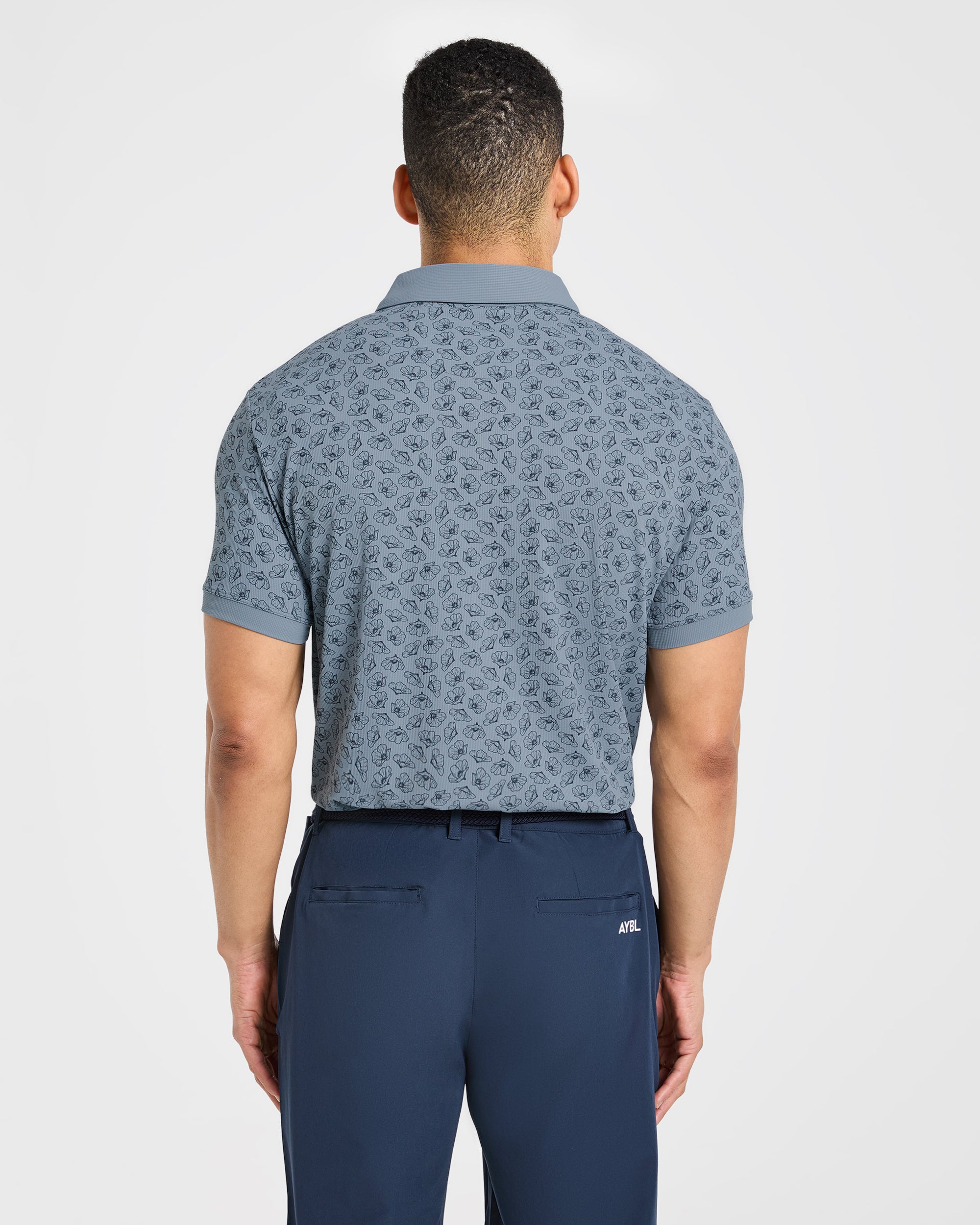 Precision Camellias Polo - Muted Navy