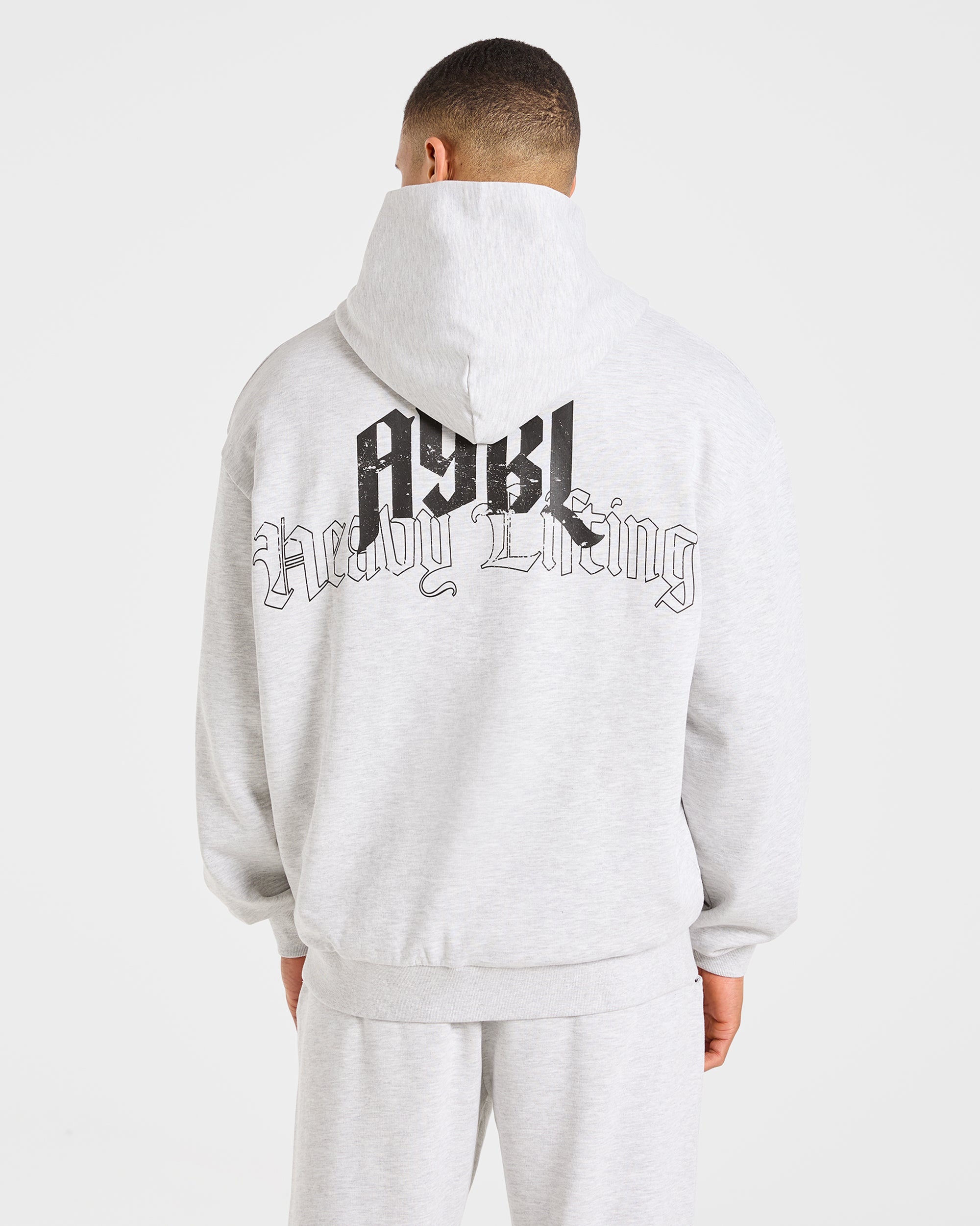 Heavy Lifting Gothic Oversized Hoodie - Grey Marl