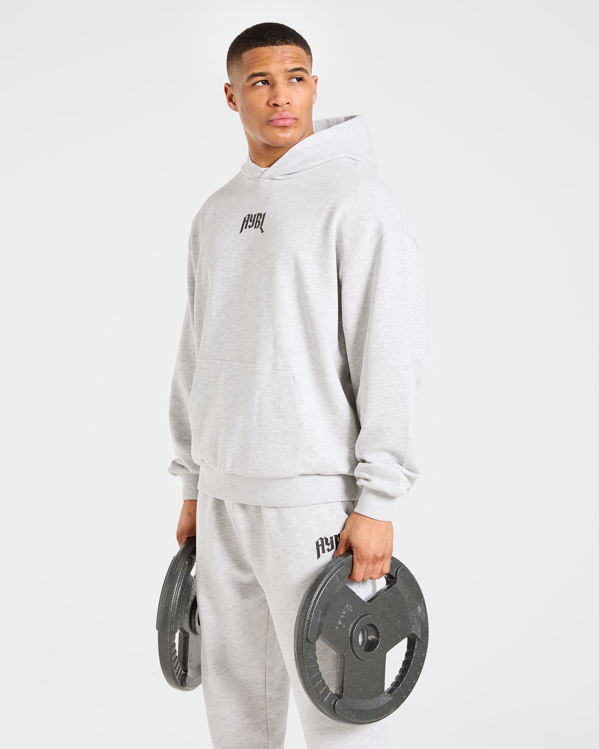 Heavy Lifting Gothic Oversized Hoodie - Grey Marl