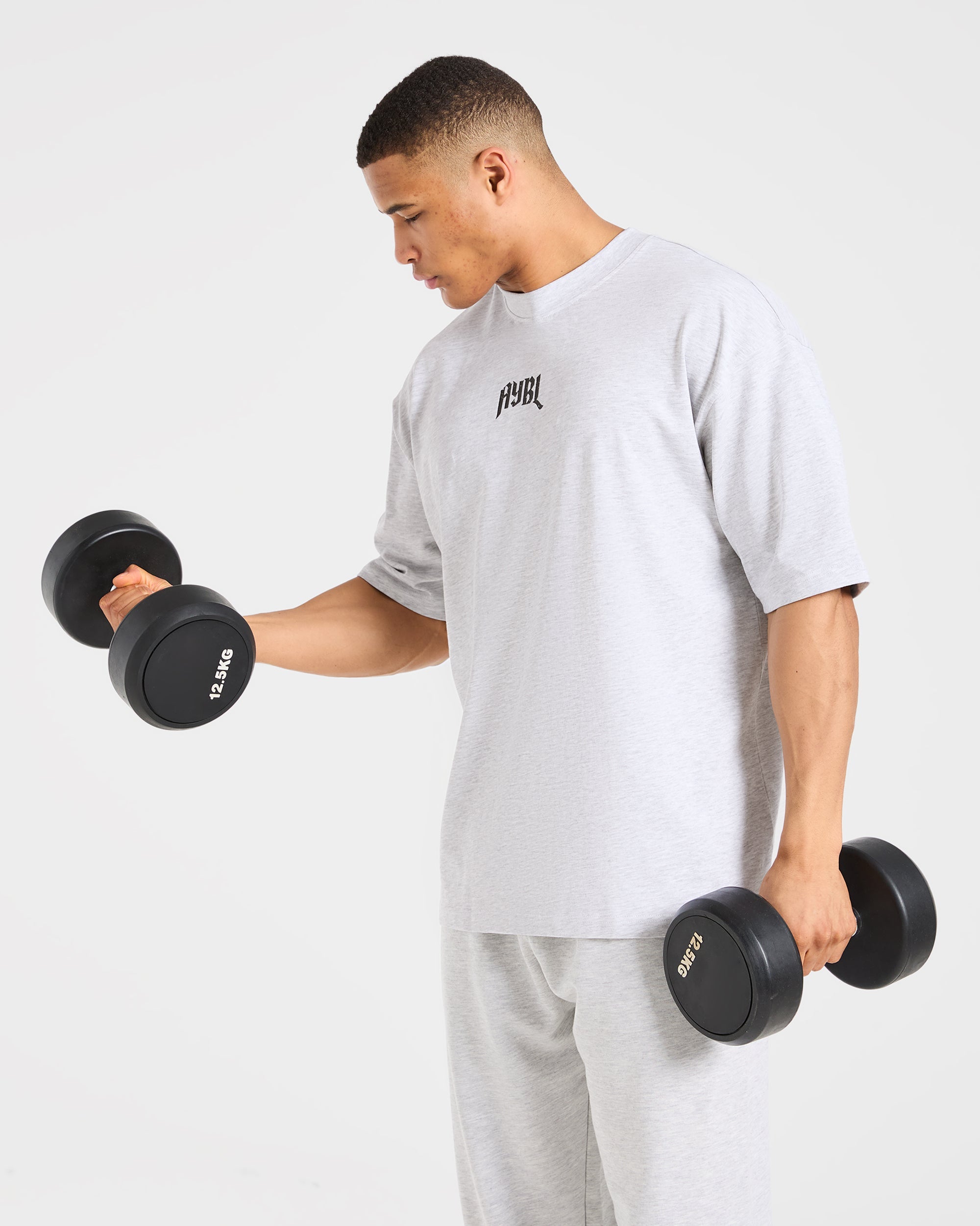 Heavy Lifting Gothic Oversized Hoodie - Grey Marl