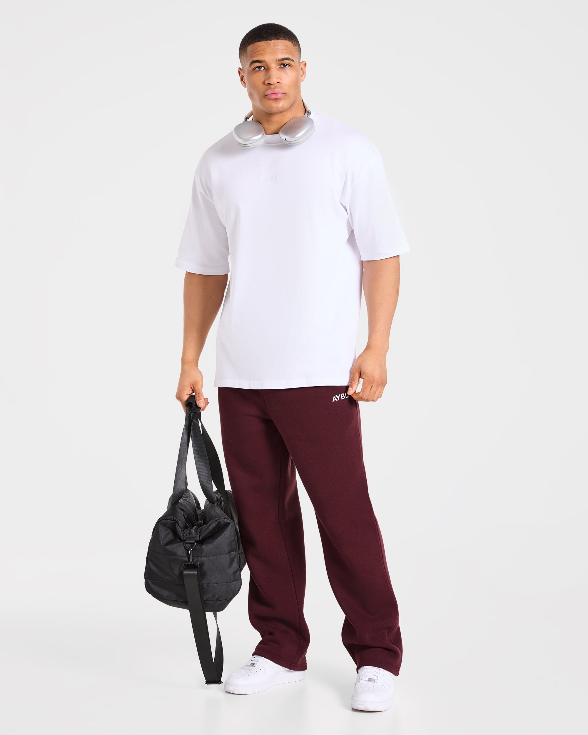 Essential Oversized Straight Leg Joggers - Burgundy Red
