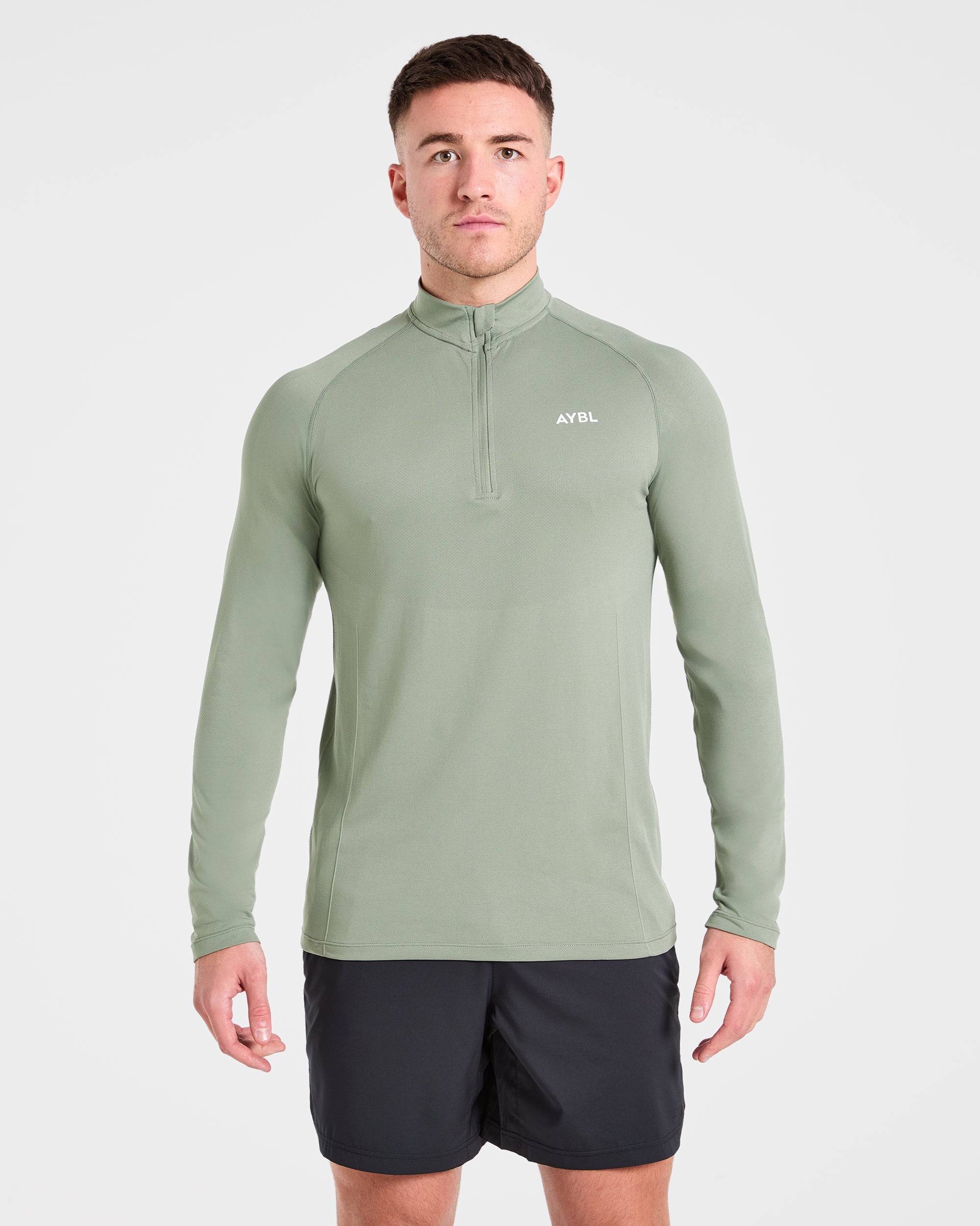 Essential Seamless 1/4 Zip Pullover  - Olive