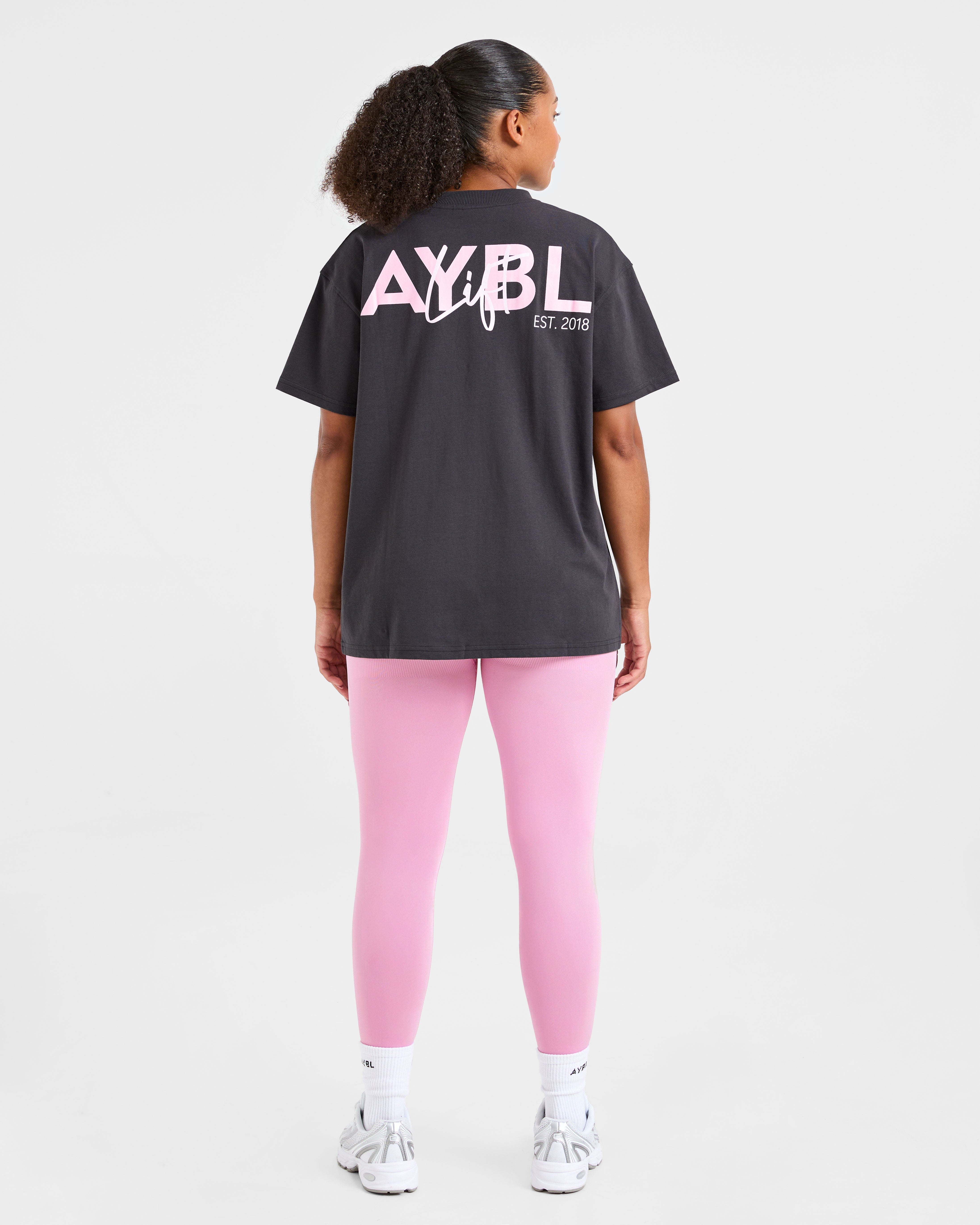 Lift Graphic Oversized T Shirt - Charcoal/Pink