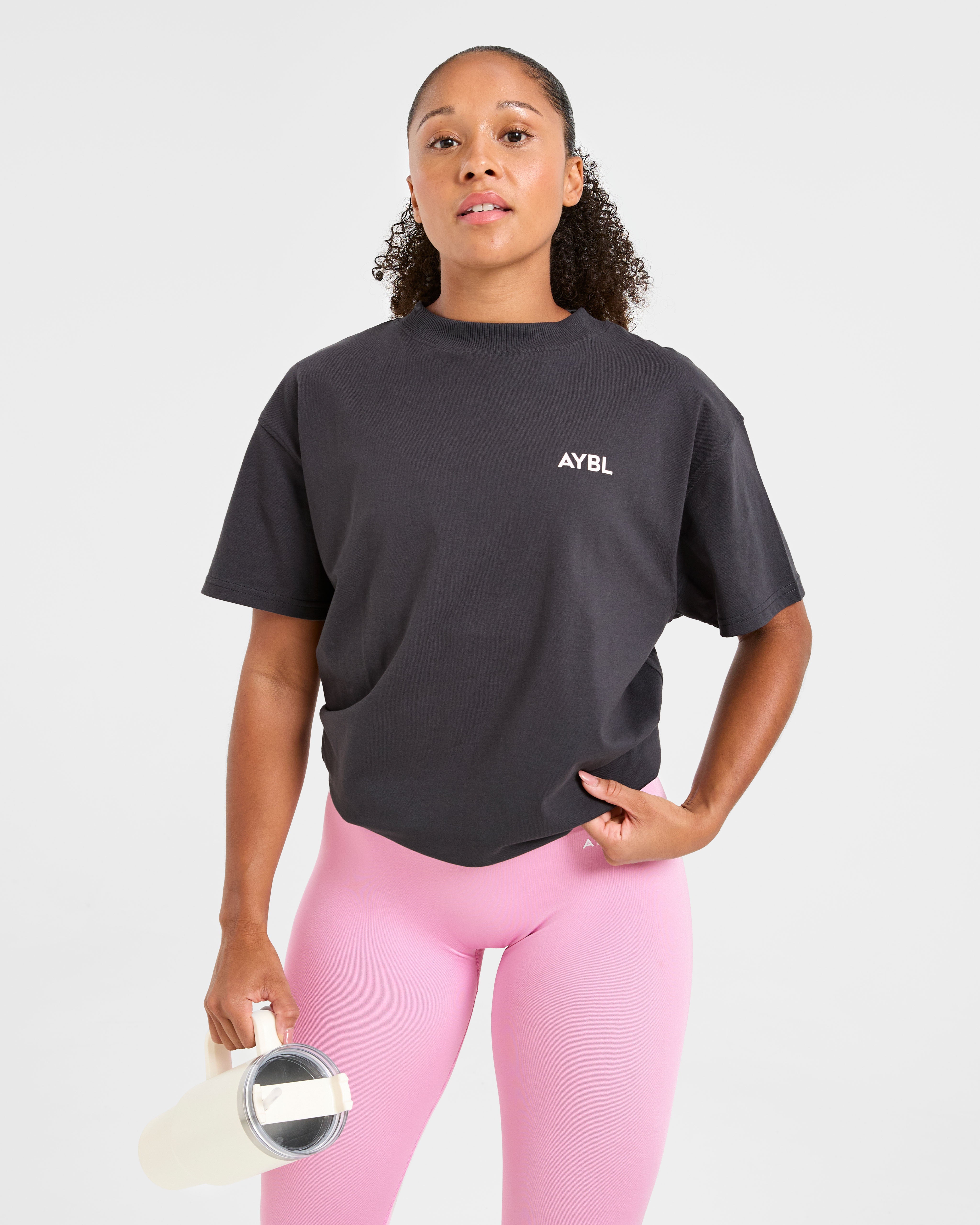 Lift Graphic Oversized T Shirt - Charcoal/Pink