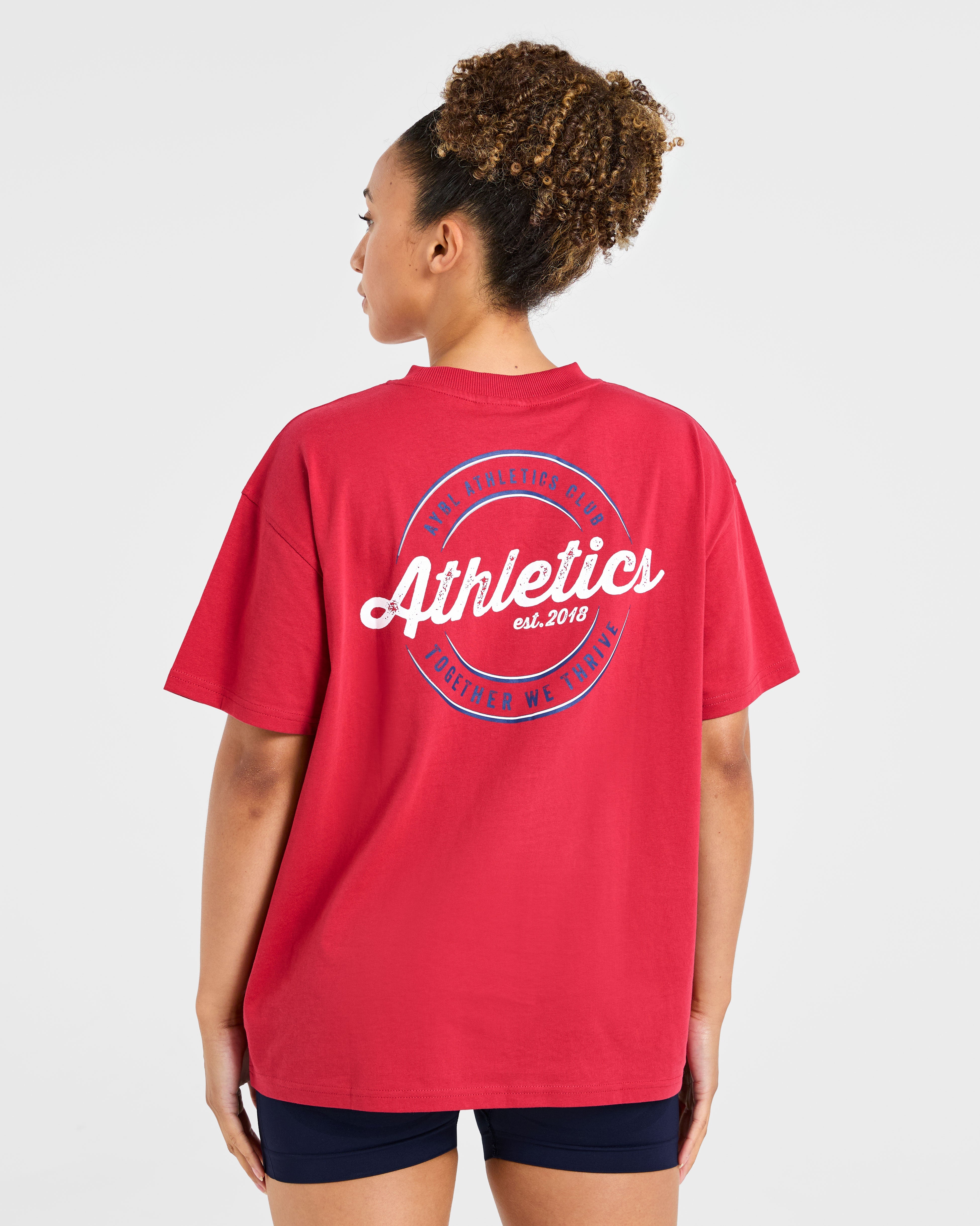 Retro Athletics Club Oversized T Shirt - Red/Blue