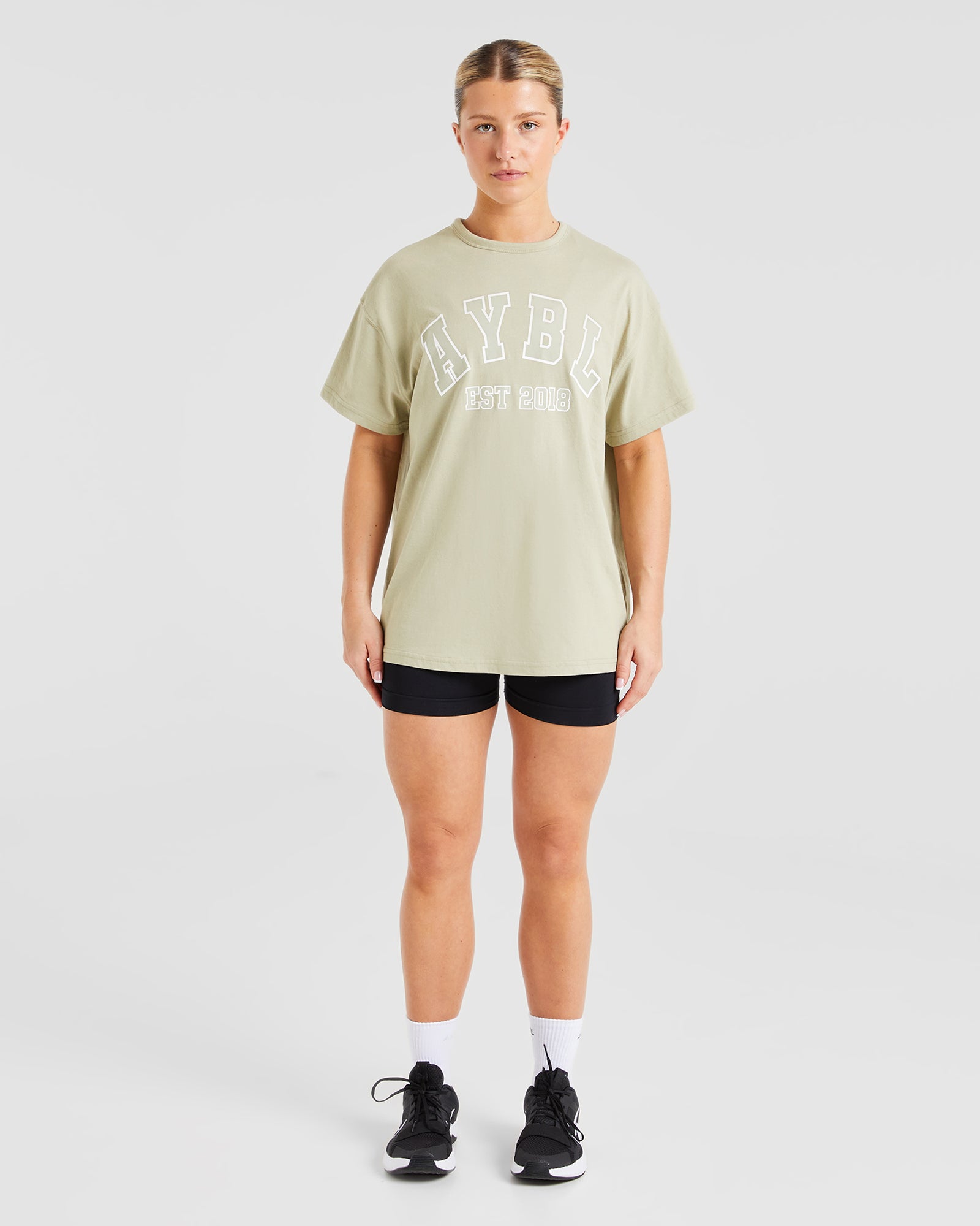 Übergroßes Varsity-T-Shirt – Olivgrün