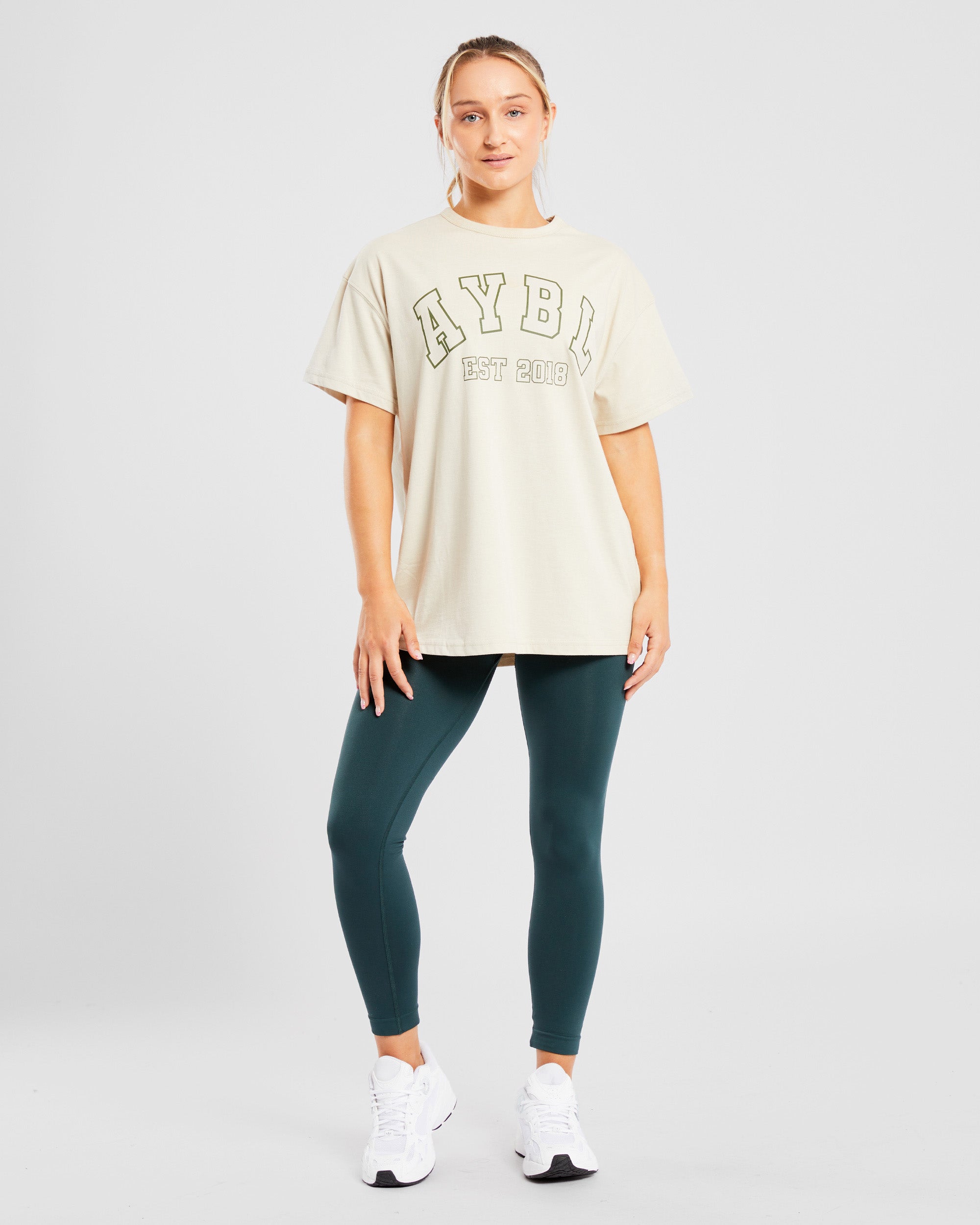 Varsity Oversized T Shirt - Beige / Khaki