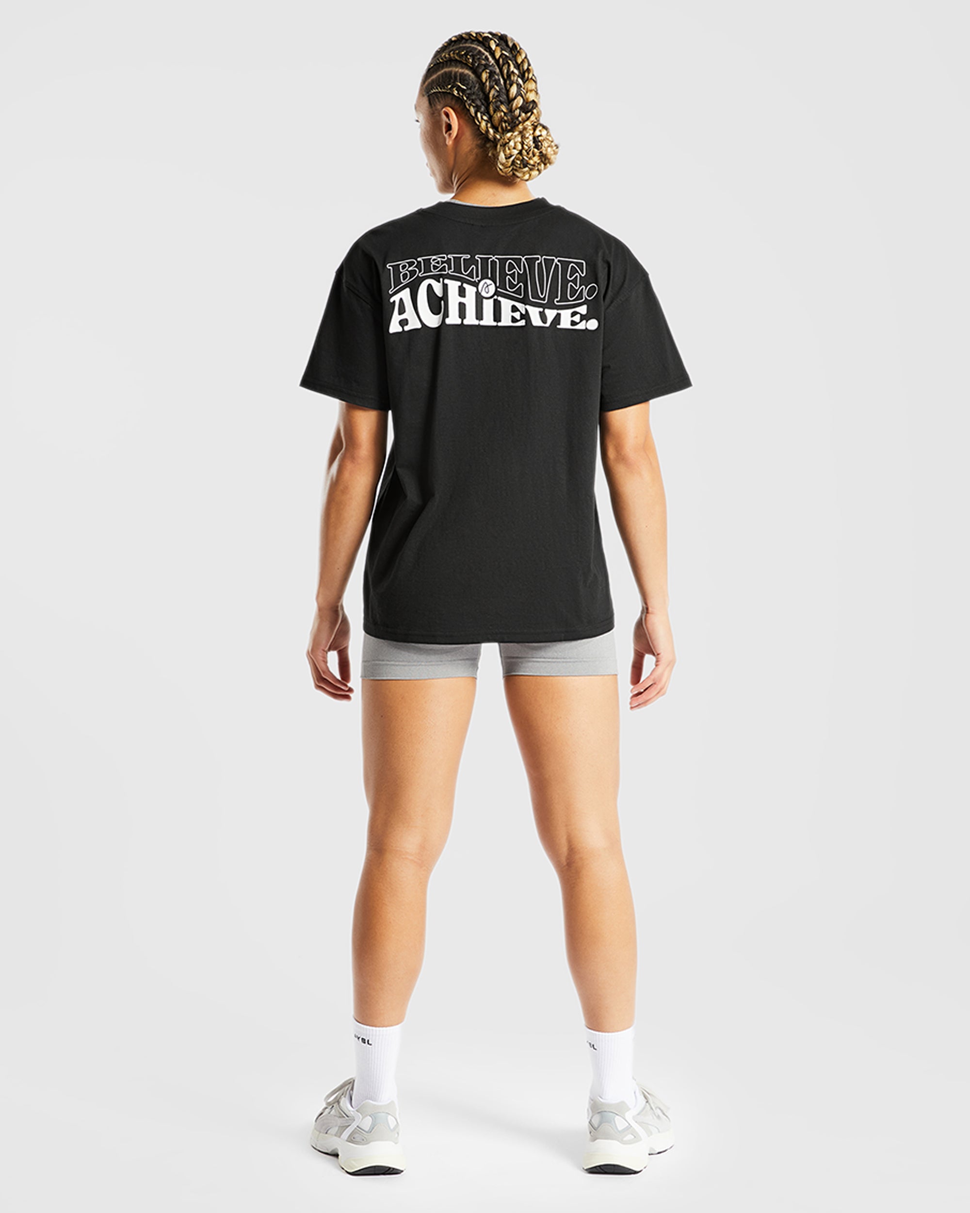 T shirt surdimensionné Believe Achieve - Noir