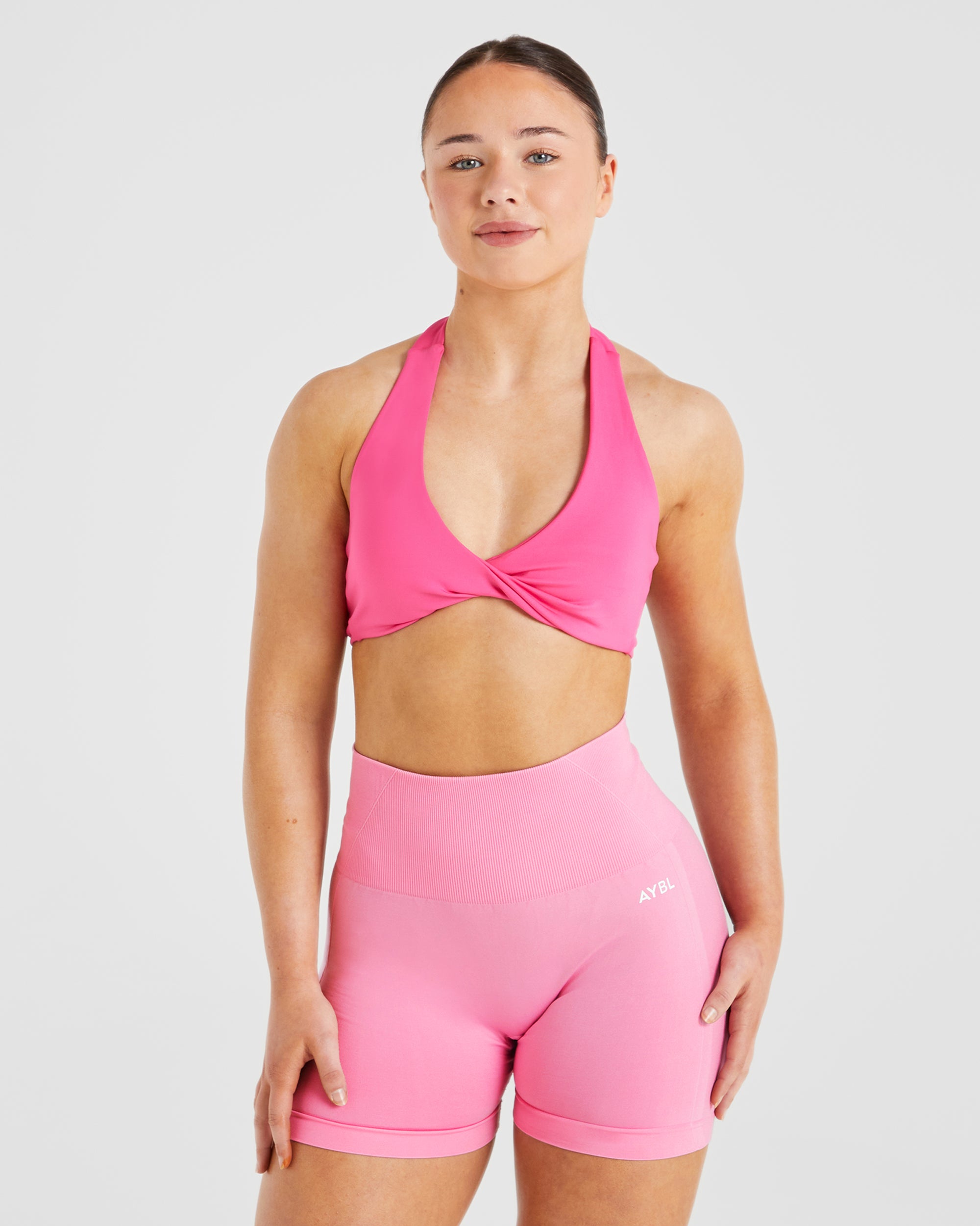 Essential Halterneck Sports Bra - Hot Pink