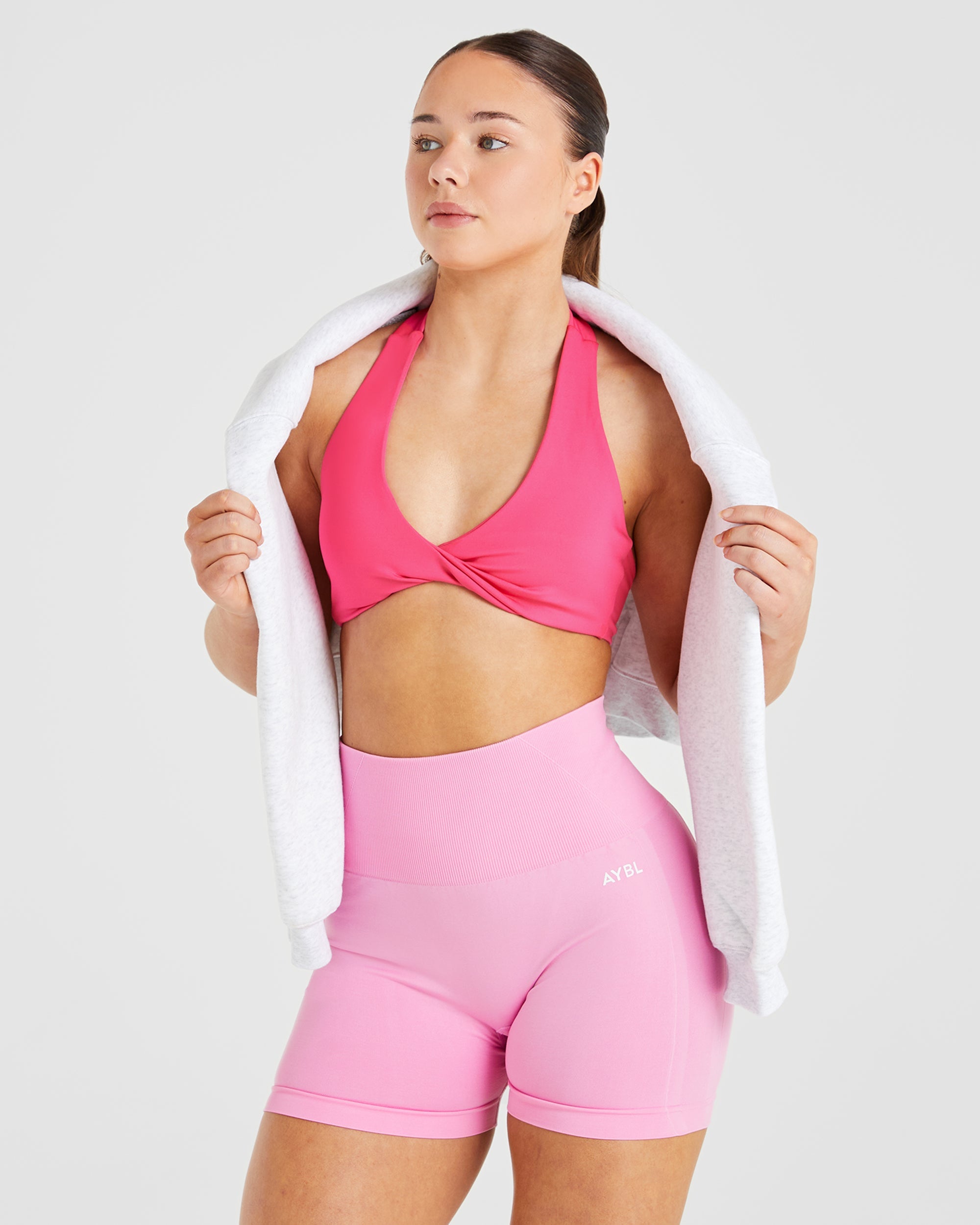 Essential Halterneck Sports Bra - Hot Pink