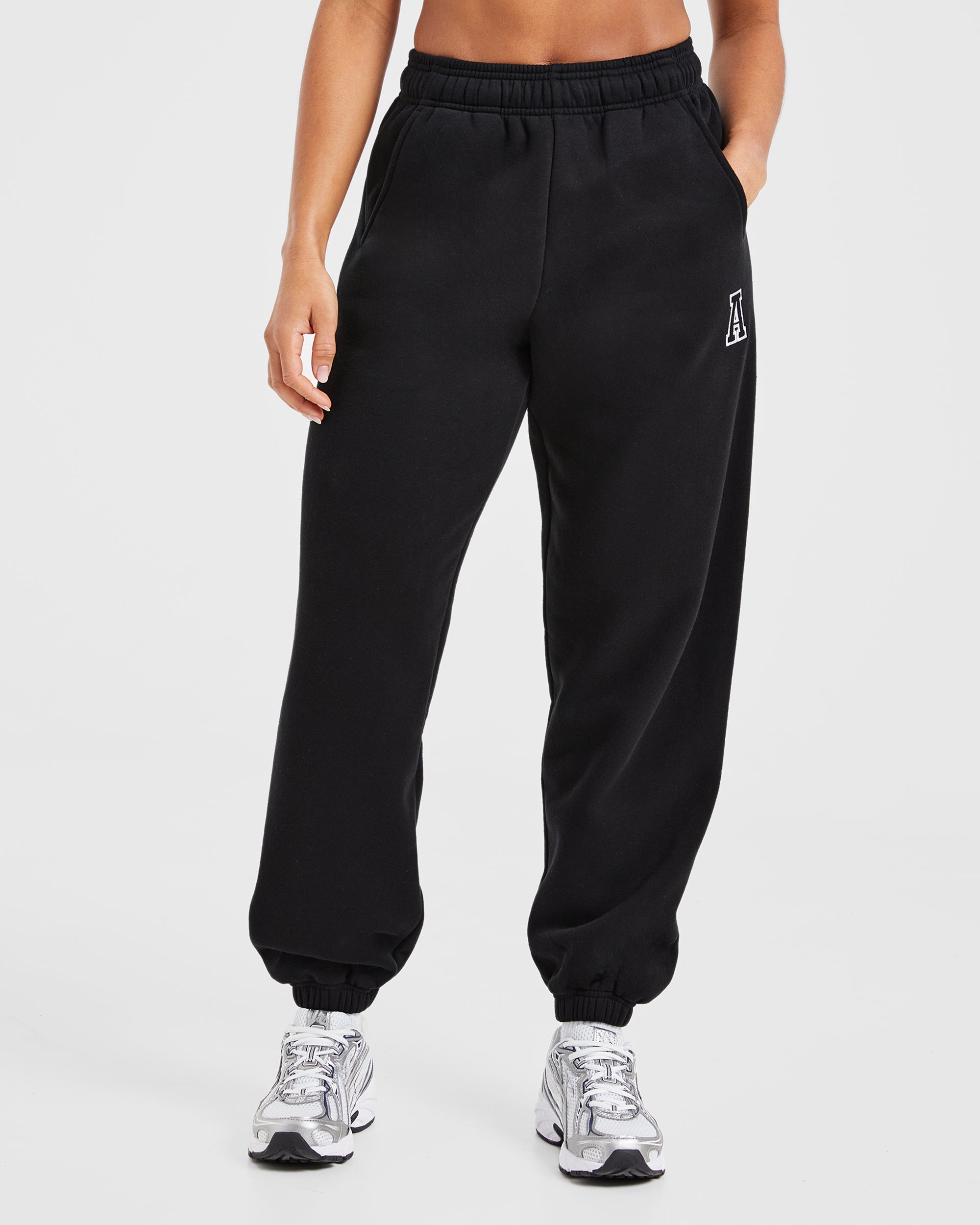 Image 1 from Varsity Embroidered Oversized Joggers - Black