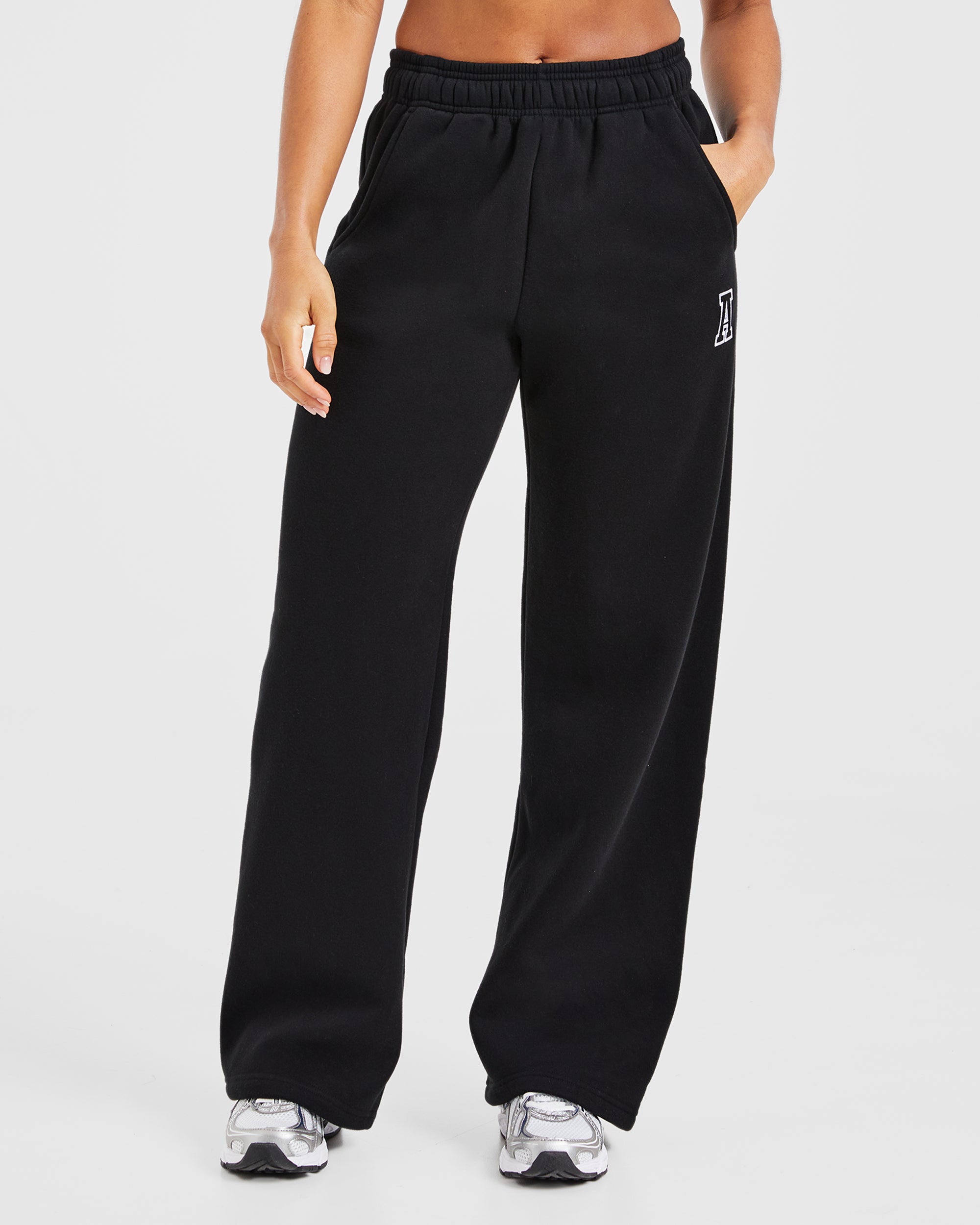 Image 1 from Varsity Embroidered Oversized Straight Leg Joggers - Black