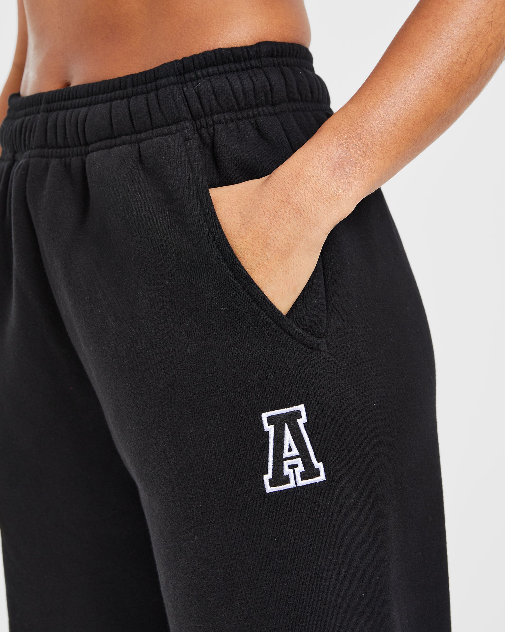 Image 5 from Varsity Embroidered Oversized Straight Leg Joggers - Black