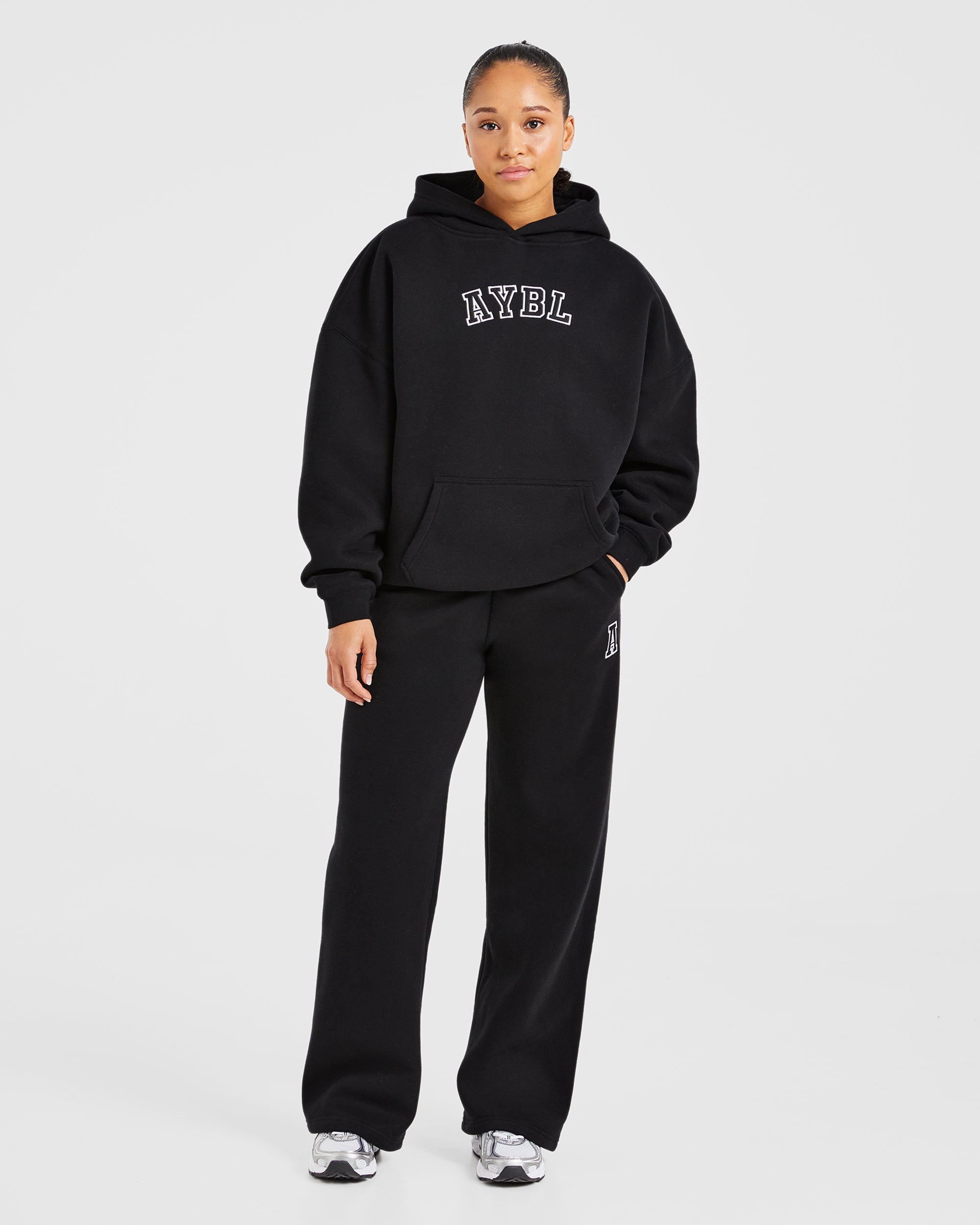 Image 3 from Varsity Embroidered Oversized Straight Leg Joggers - Black