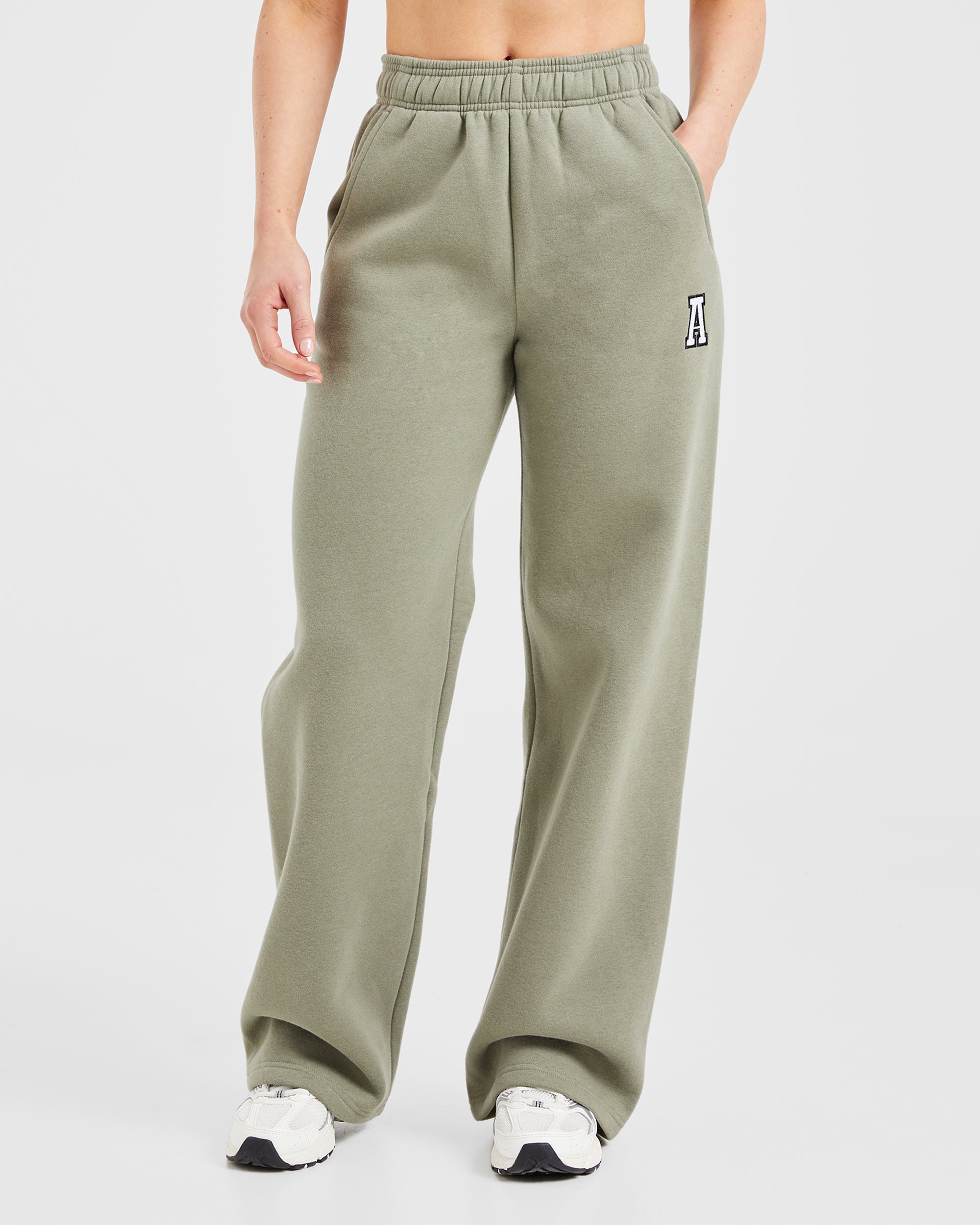 Image 1 from Varsity Embroidered Oversized Straight Leg Joggers - Muted Olive