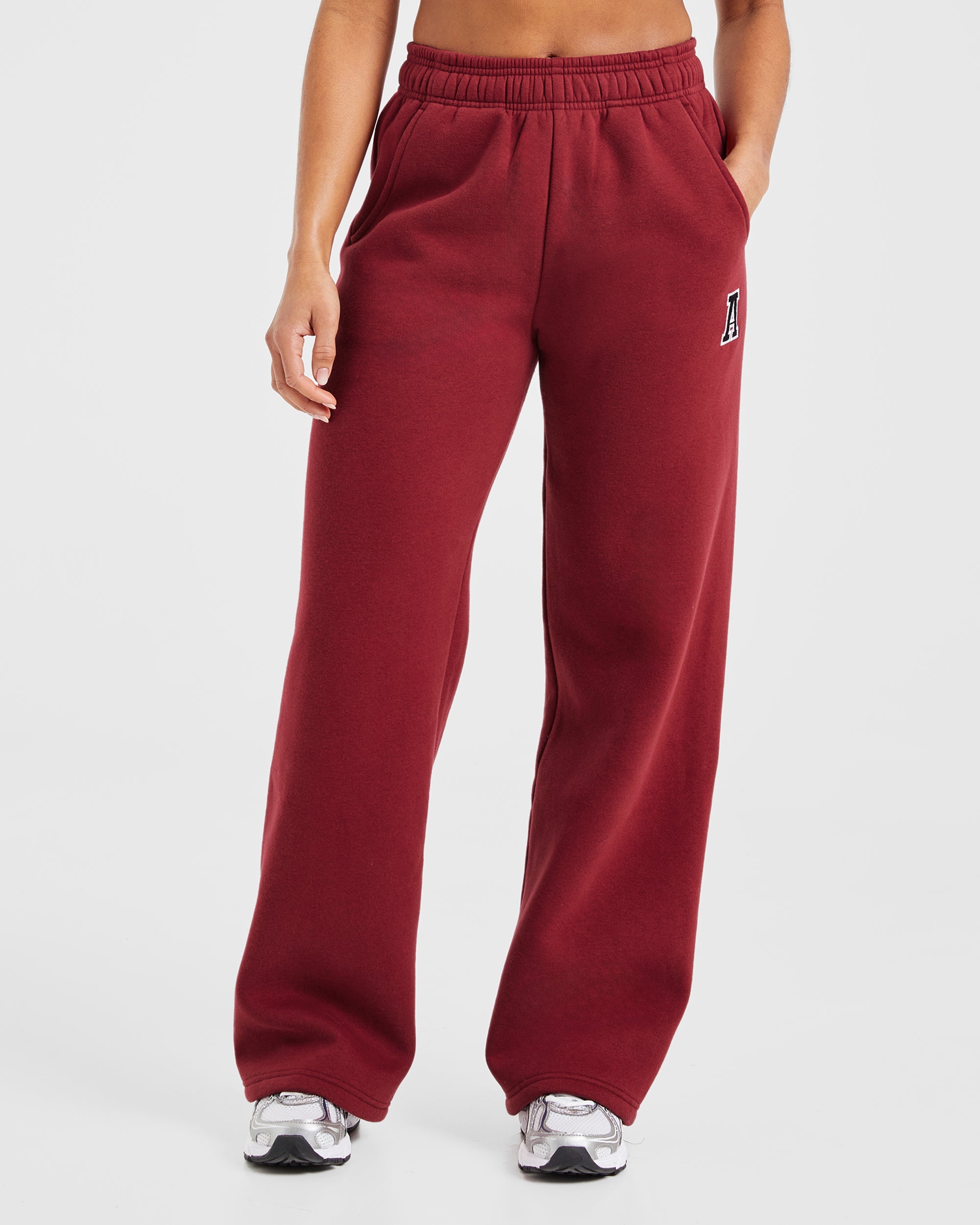 Image 1 from Varsity Embroidered Oversized Straight Leg Joggers - Burgundy