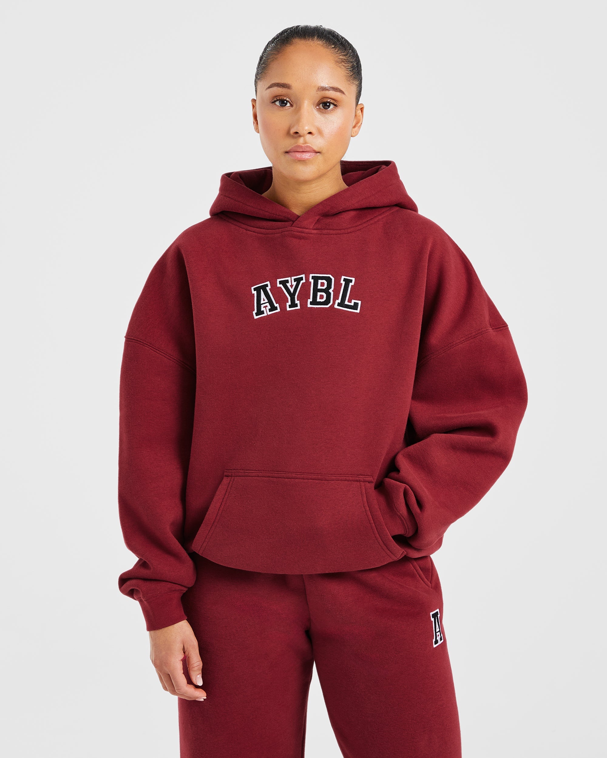 Image 1 from Varsity Embroidered Oversized Hoodie - Burgundy