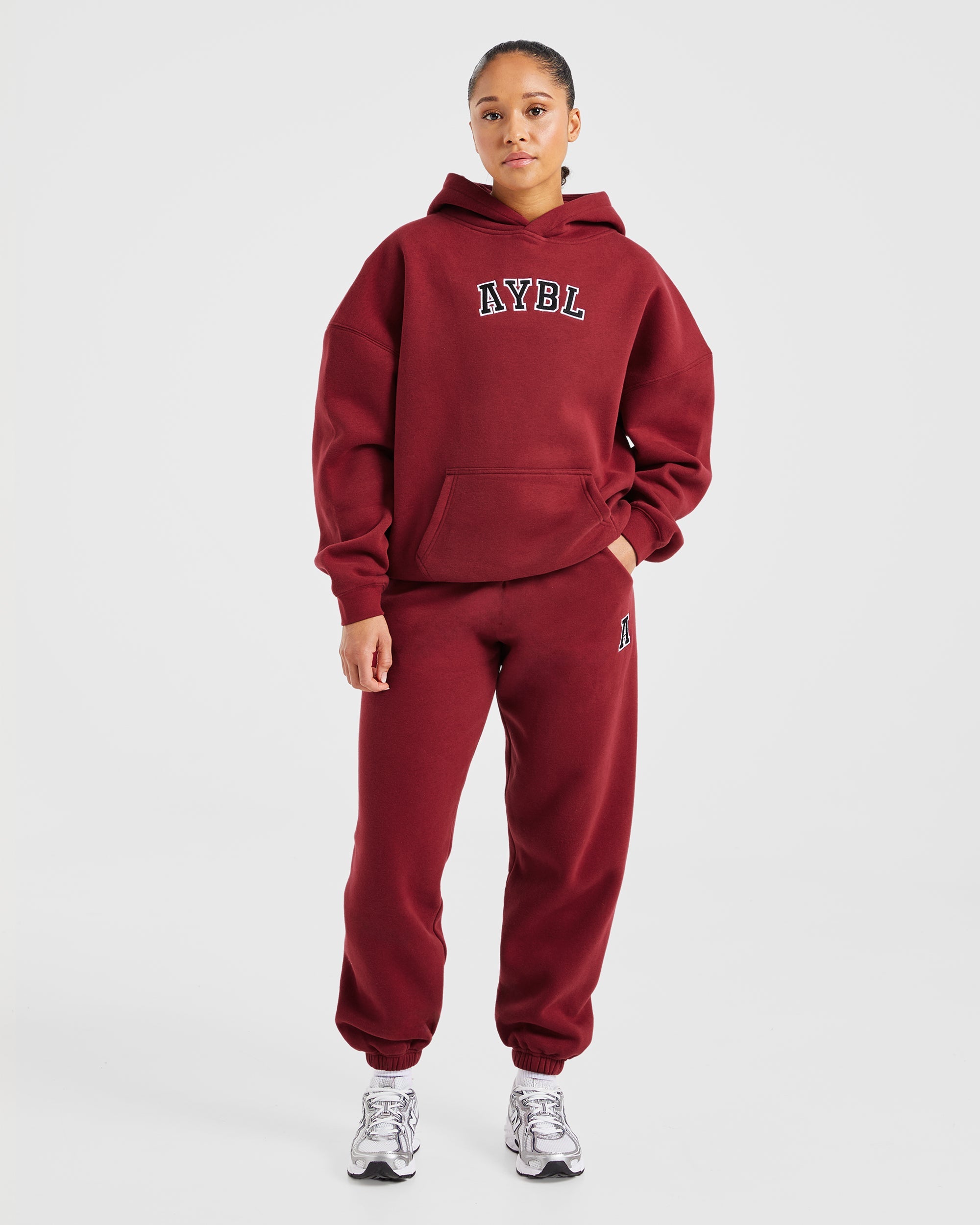 Image 3 from Varsity Embroidered Oversized Joggers - Burgundy