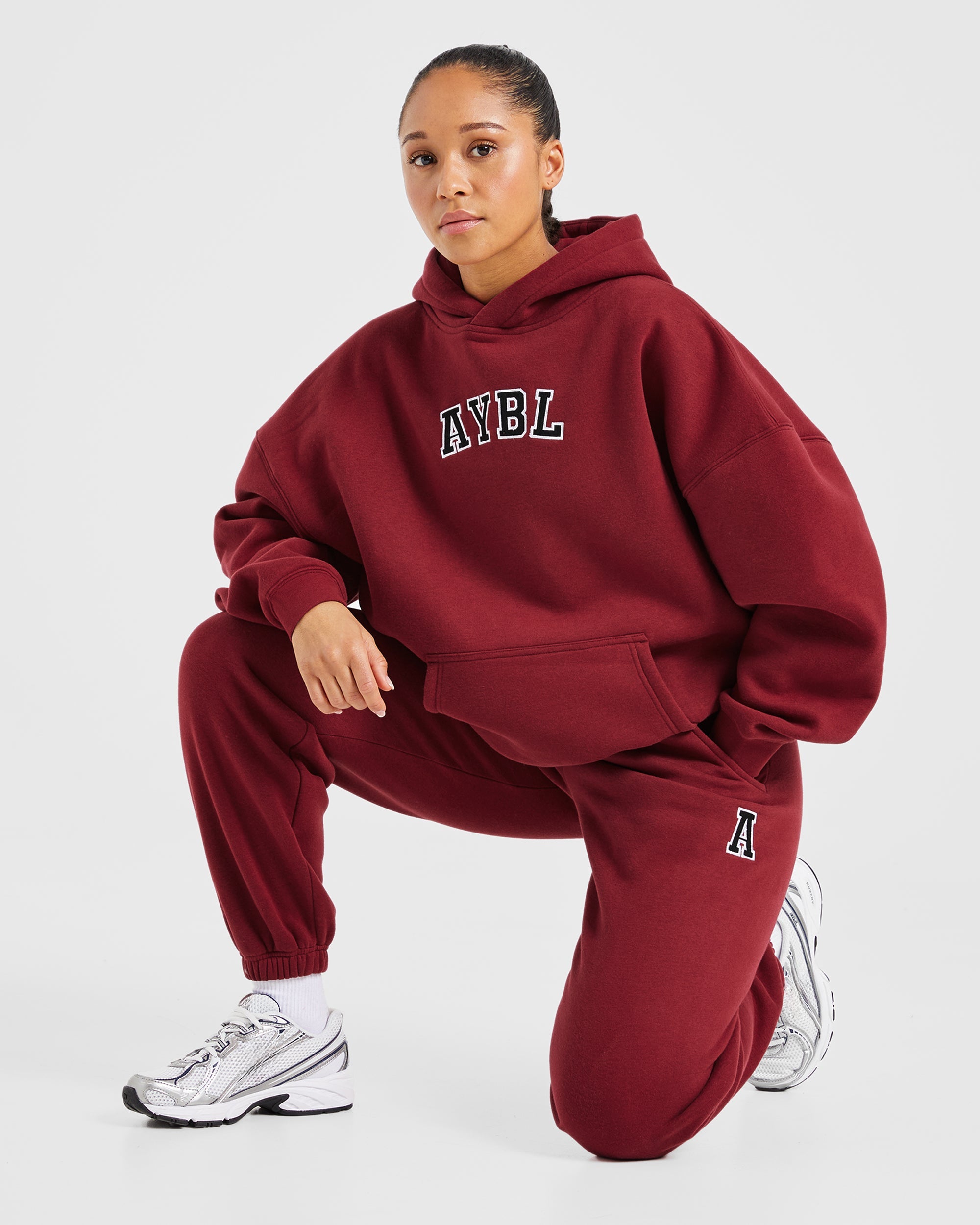 Image 8 from Varsity Embroidered Oversized Joggers - Burgundy