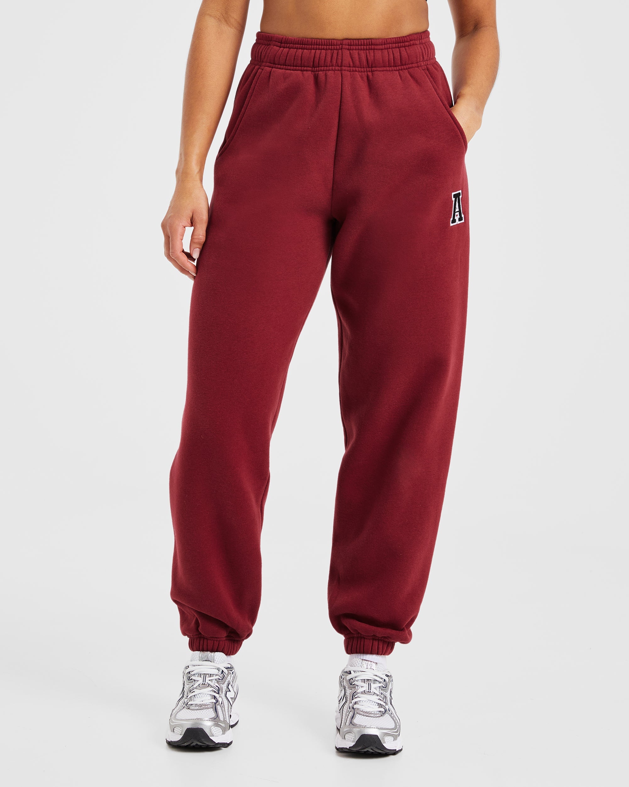 Image 1 from Varsity Embroidered Oversized Joggers - Burgundy